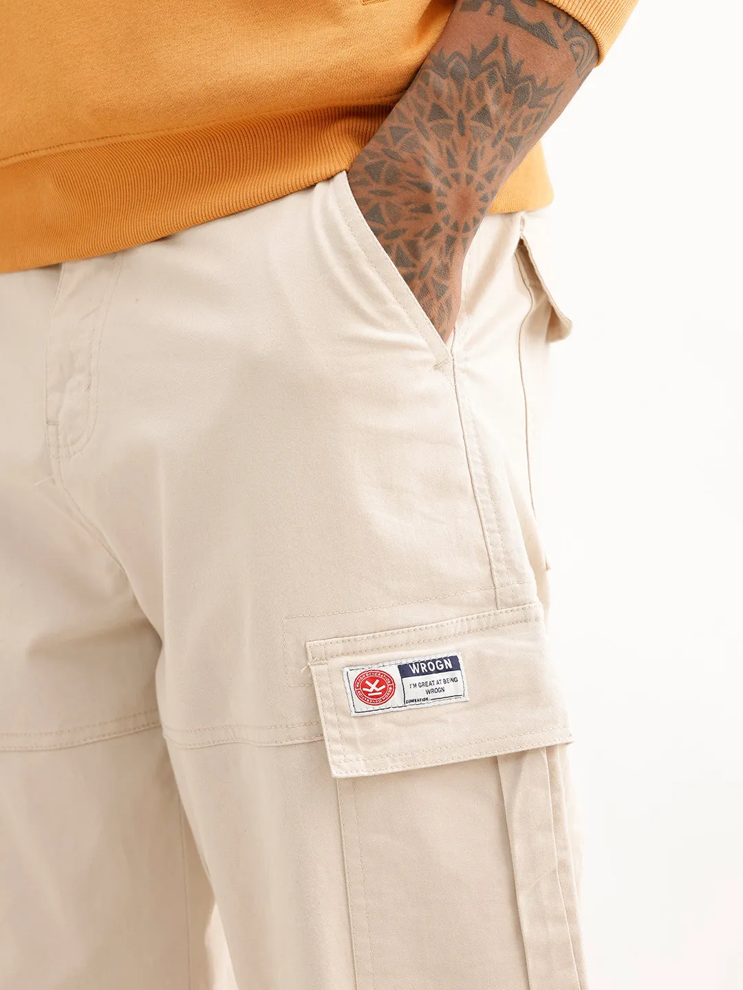 Solid Loose Fit Cargo Trouser | Beige sold by Wrogn product image thumbnail 5