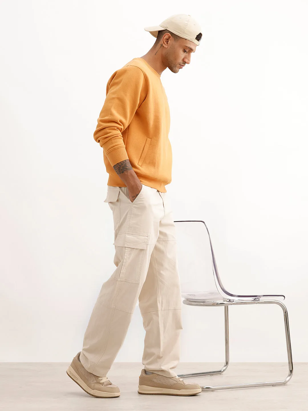 Solid Loose Fit Cargo Trouser | Beige sold by Wrogn product image thumbnail 2