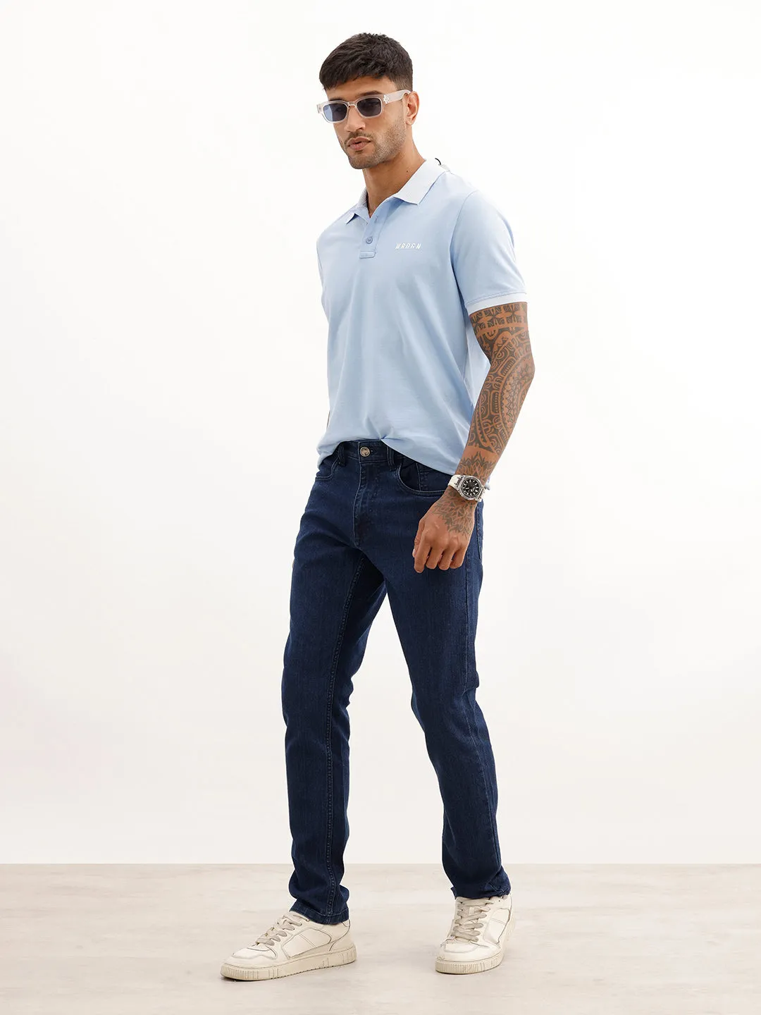 Solid Slim Fit Denim Jeans | Dark Blue sold by Wrogn product image thumbnail 2