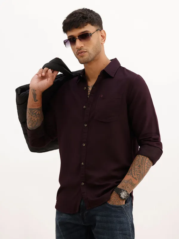 Solid Regular Fit Full Sleeve Shirt | Wine made by Wrogn