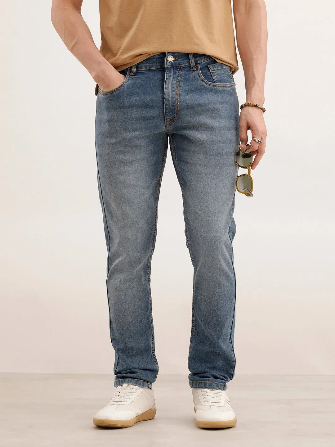Faded Slim Fit Denim Jeans | Light Blue sold by Wrogn