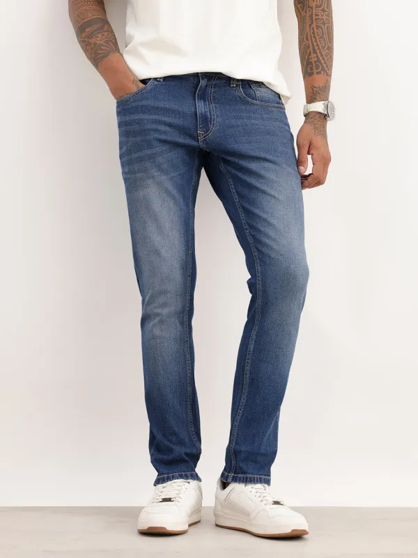 Washed Slim Fit Denim Jeans | Light Blue made by Wrogn