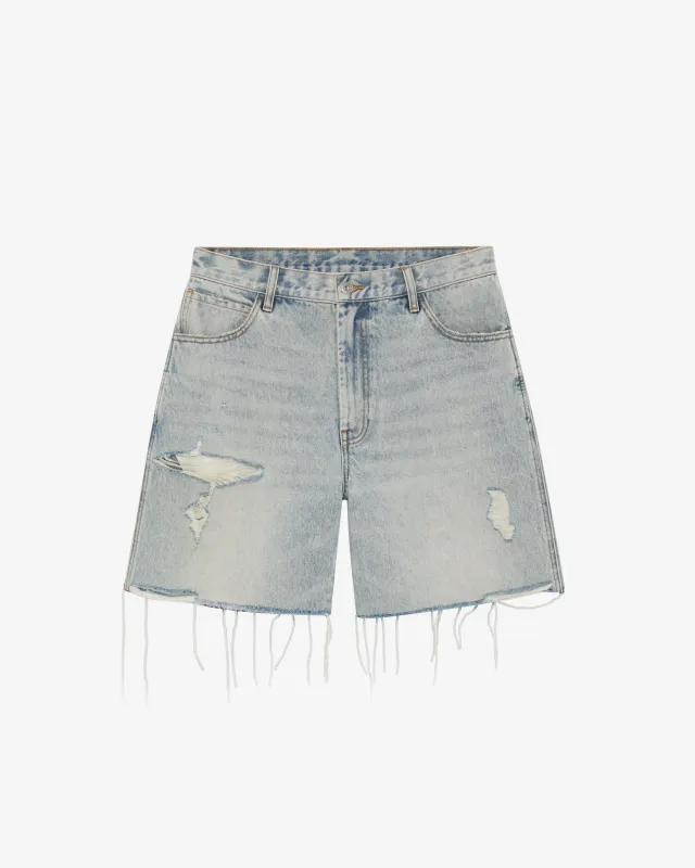 DISTRESSED CUT DENIM SHORT made by Cole Buxton