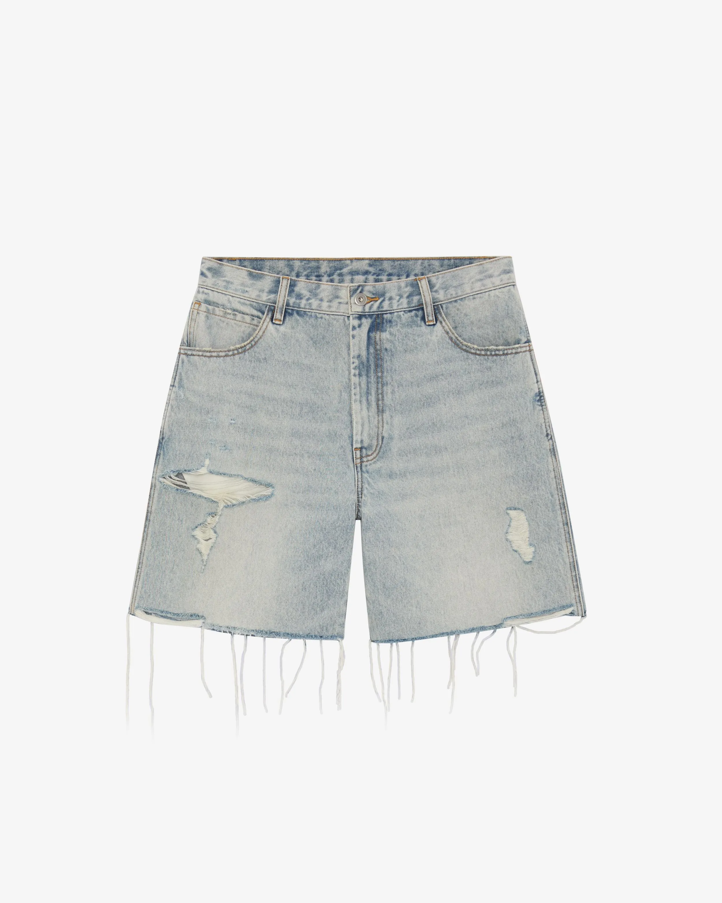 DISTRESSED CUT DENIM SHORT sold by Cole Buxton