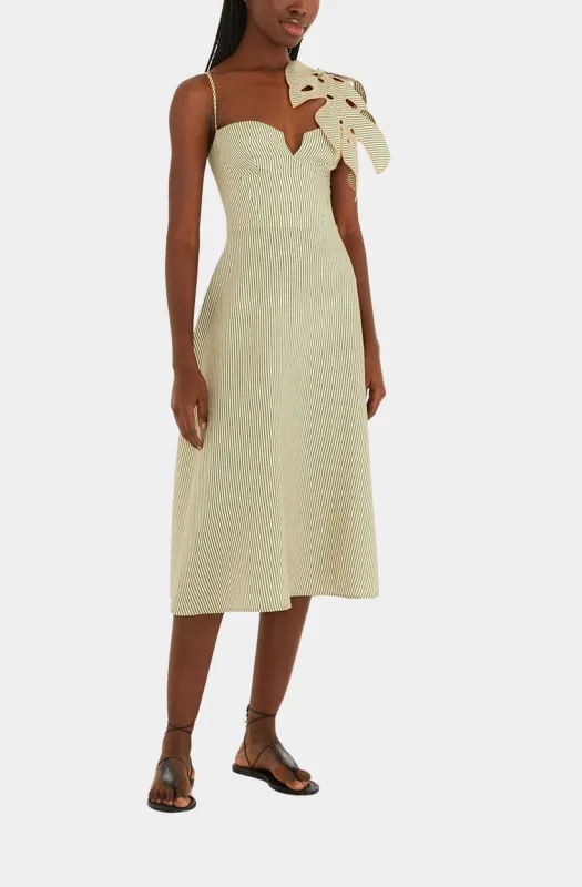 Striped Monstera Leaf Sleeveless Midi Dress made by FARM Rio