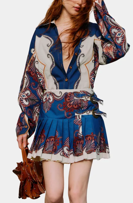 Arabesque Scarf Blue Mini Skirt sold by Hemline