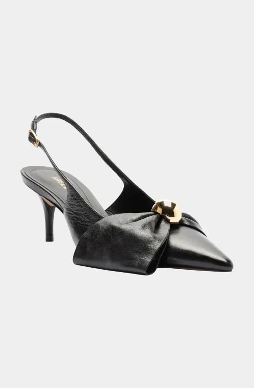 Black Kitten Heel with Bow and Gold Detail sold by Hemline