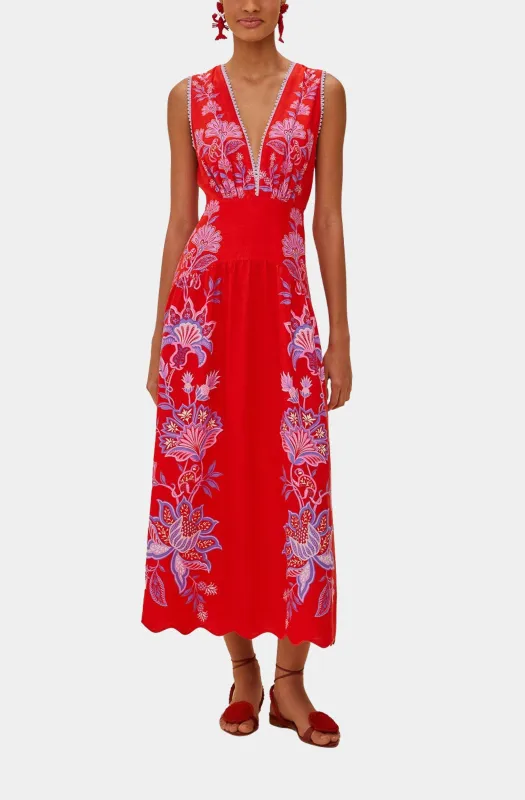 Porcelain Garden Red Midi Dress sold by Hemline