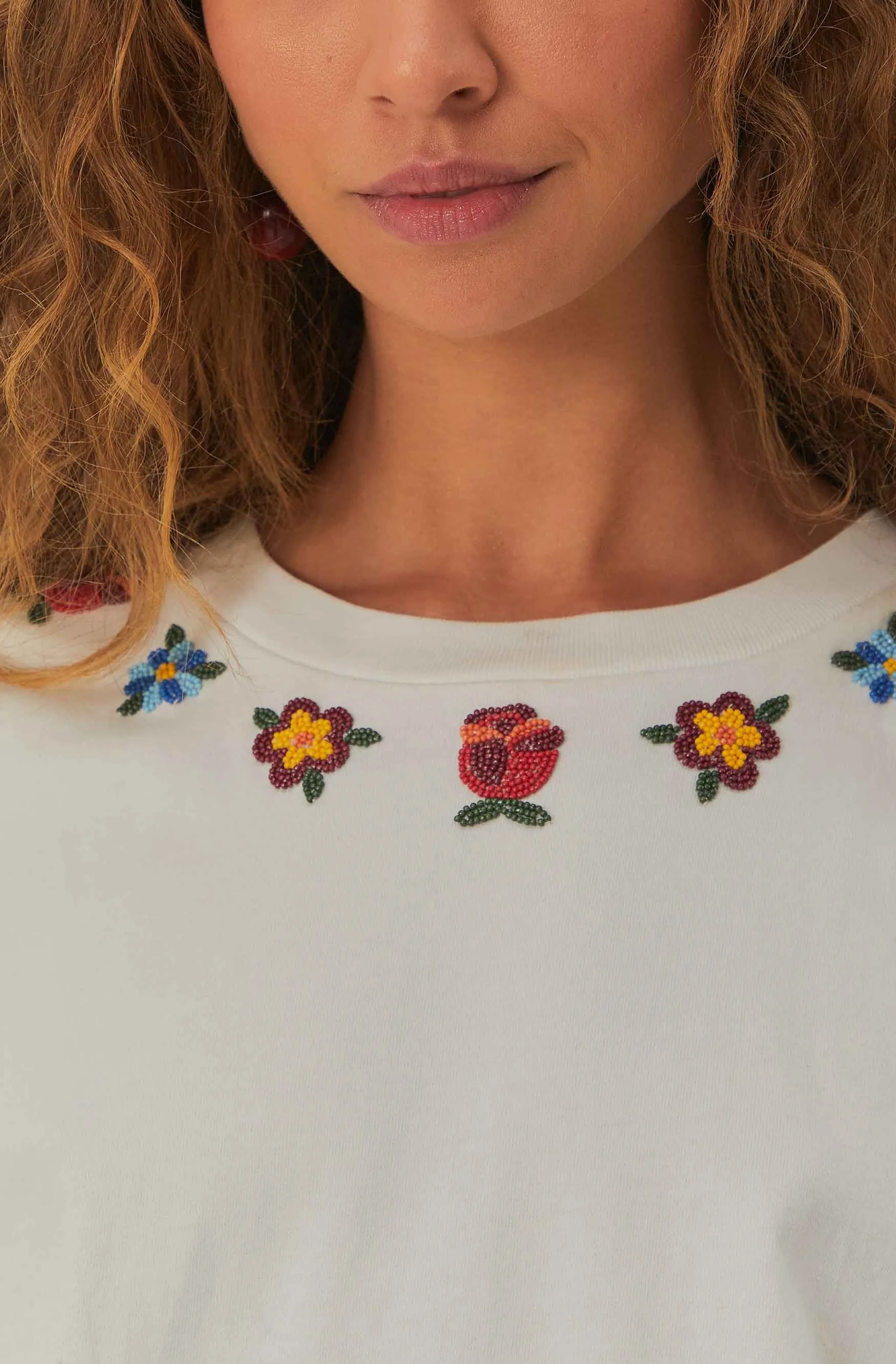 Beaded Flowers White T-Shirt sold by Hemline product image thumbnail 3