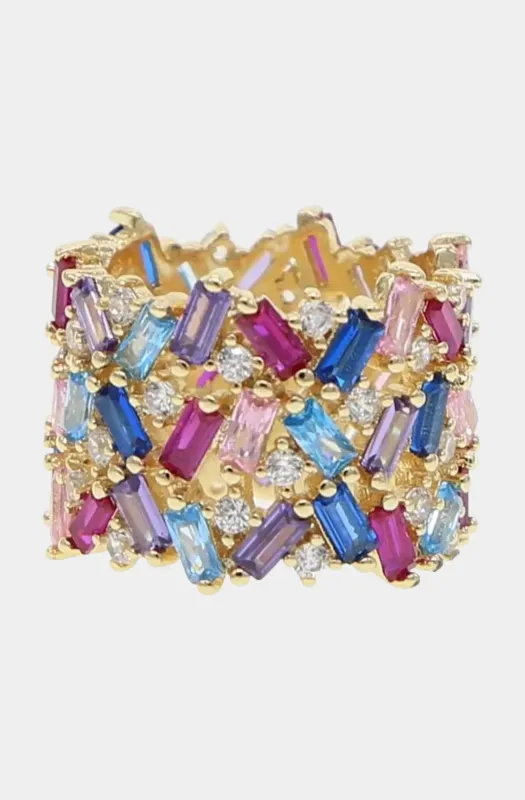 Stacie Rainbow Baguette Ring sold by Hemline