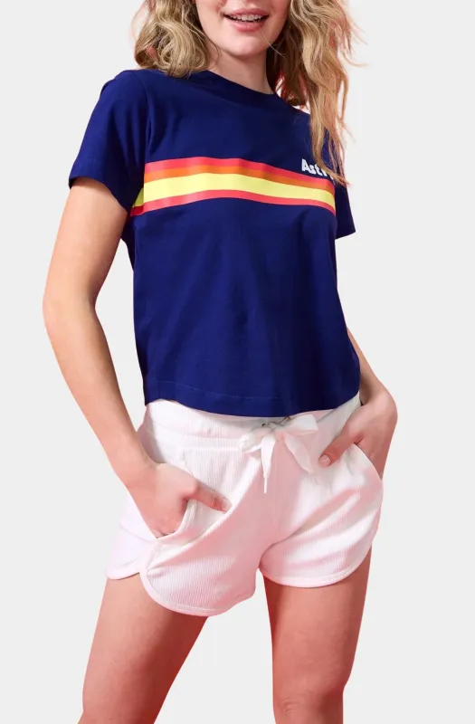 Astros Navy Stripe Logo Tee sold by Hemline