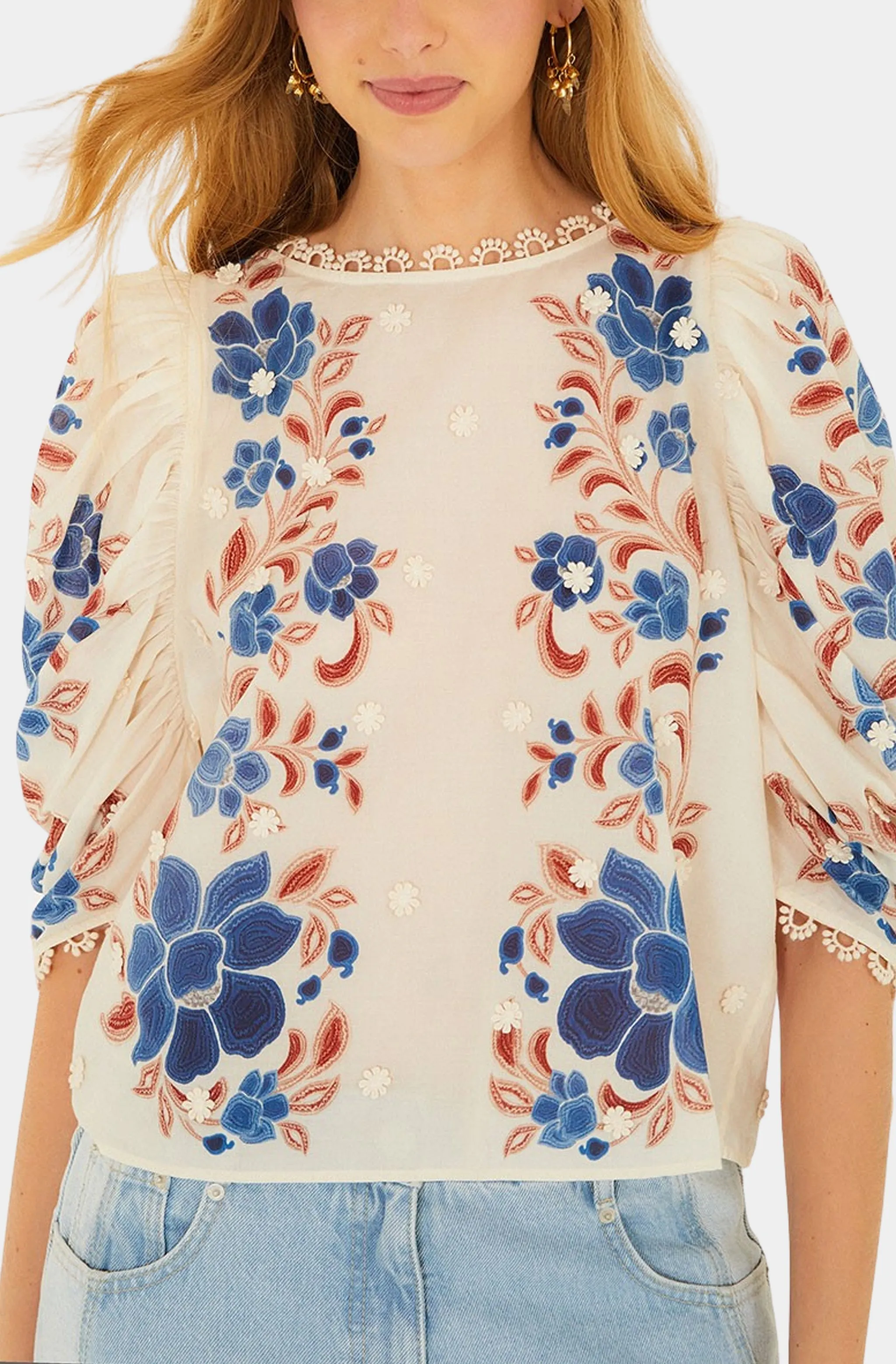 Renata Floral Sand Blouse sold by Hemline