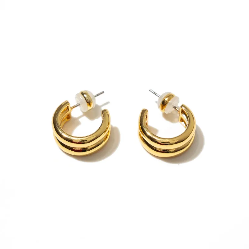 18K Gold Twin Mini Hoops made by Hemline