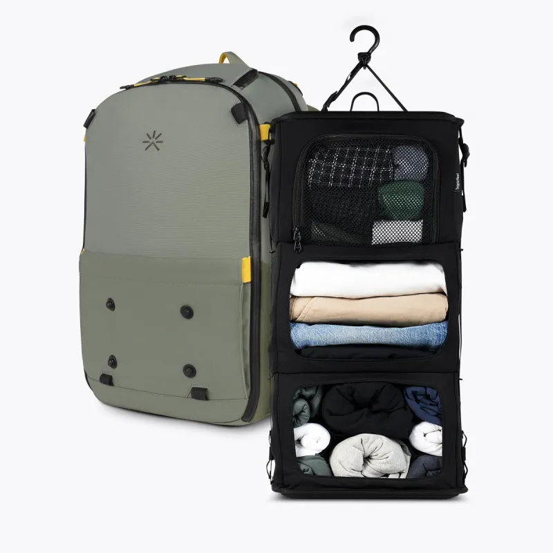 Hive Backpack and Wardrobe Mulled Green sold by Tropicfeel