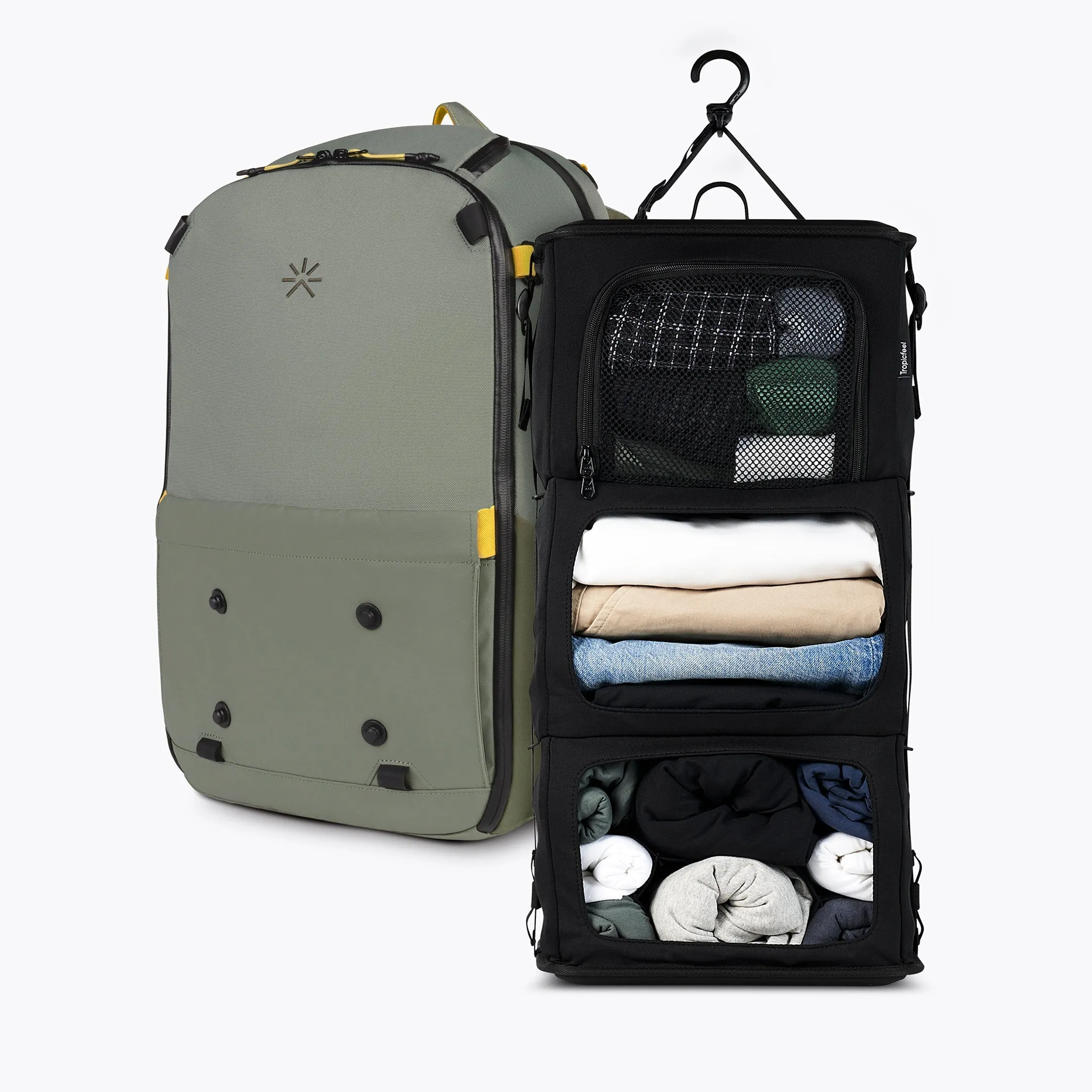 Hive Backpack and Wardrobe Mulled Green sold by Tropicfeel