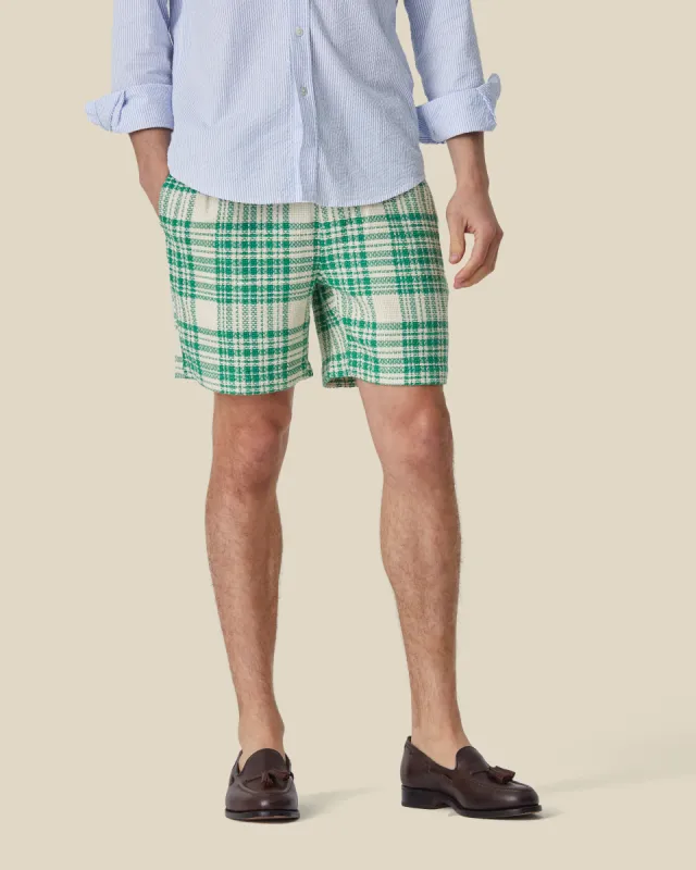 GARDEN PLAID BOUCLÉ SHORTS - GREEN sold by Portuguese Flannel