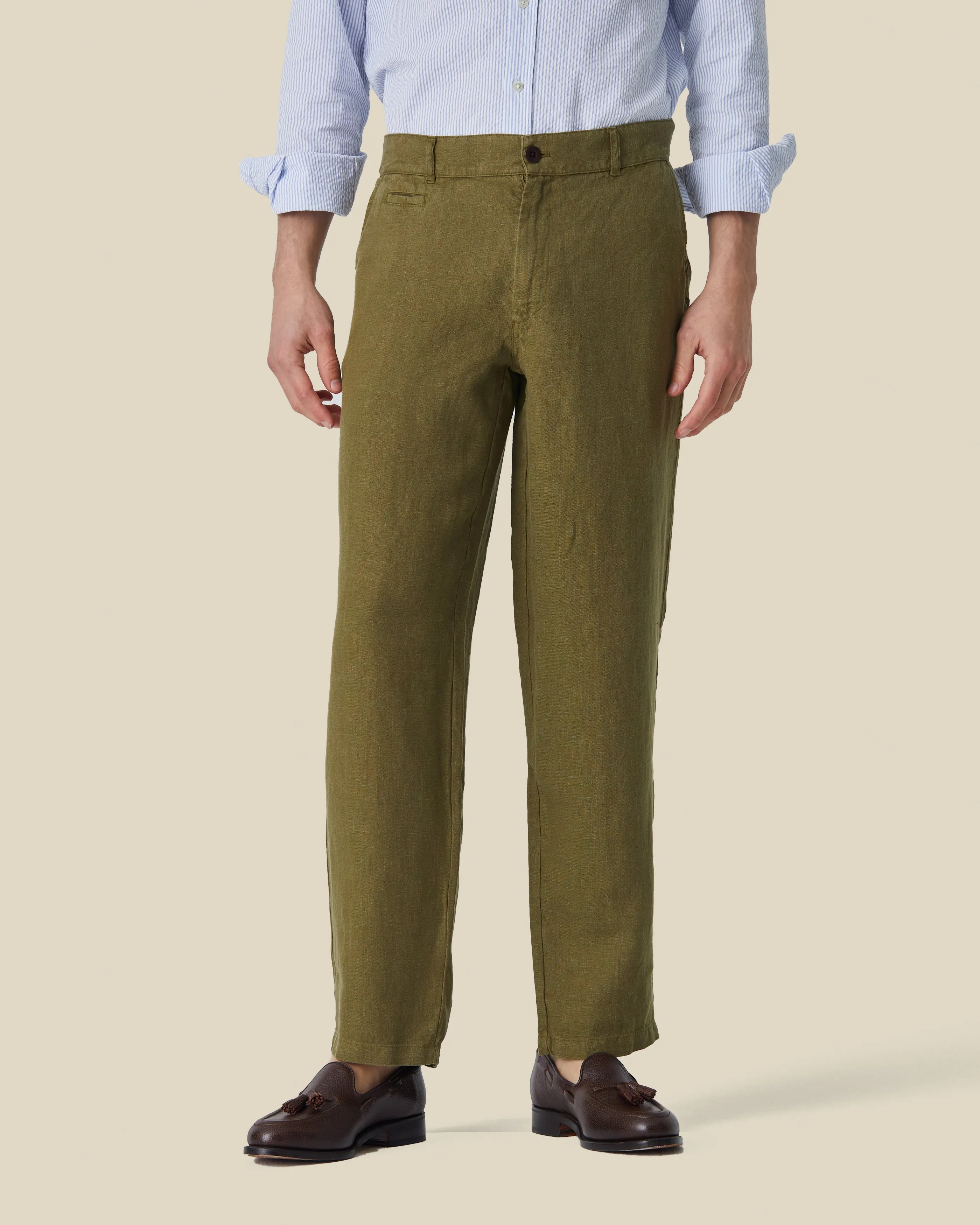 LINEN TROUSERS - OLIVE sold by Portuguese Flannel