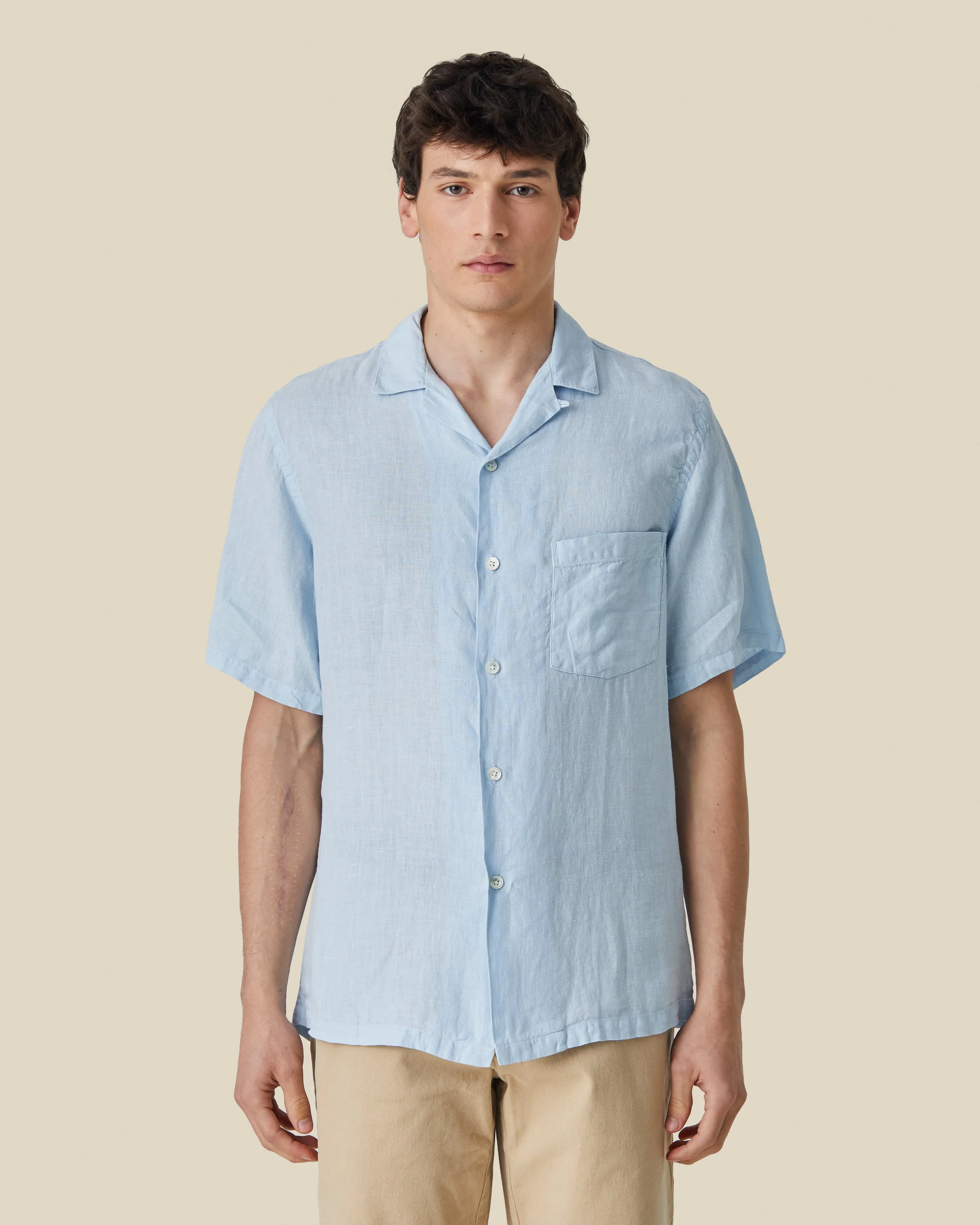 LINEN CAMP COLLAR - SKY sold by Portuguese Flannel