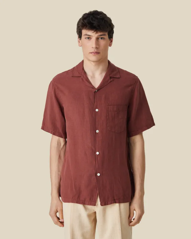 LINEN CAMP COLLAR - BORDEAUX sold by Portuguese Flannel