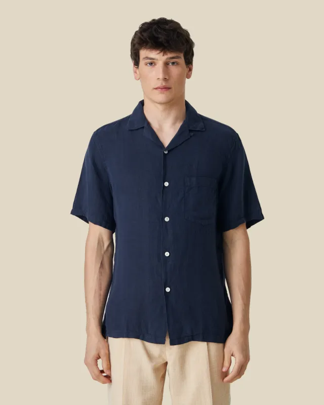 LINEN CAMP COLLAR - NAVY sold by Portuguese Flannel