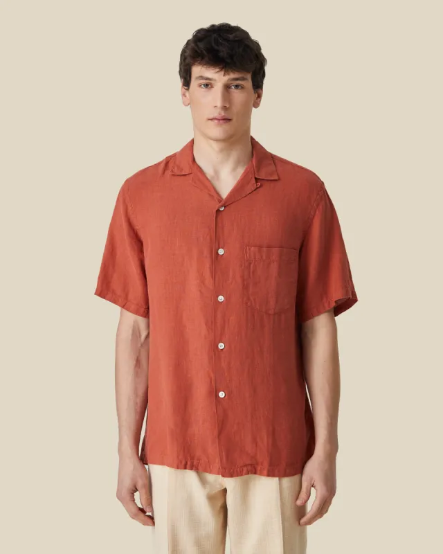 LINEN CAMP COLLAR - TERRACOTA sold by Portuguese Flannel