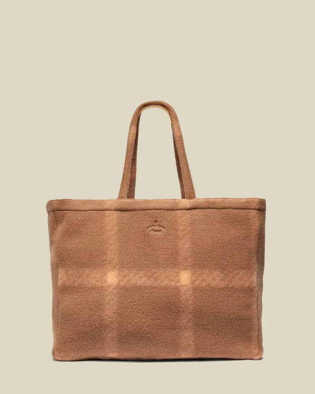 Plaid Fleece Tote Big Bag - Latte sold by Portuguese Flannel