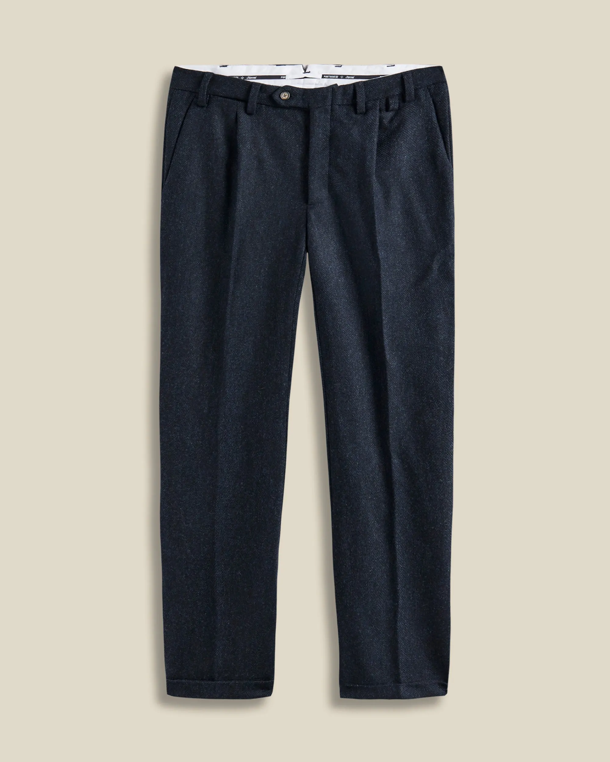 Wool Herringbone Trousers - Navy sold by Portuguese Flannel
