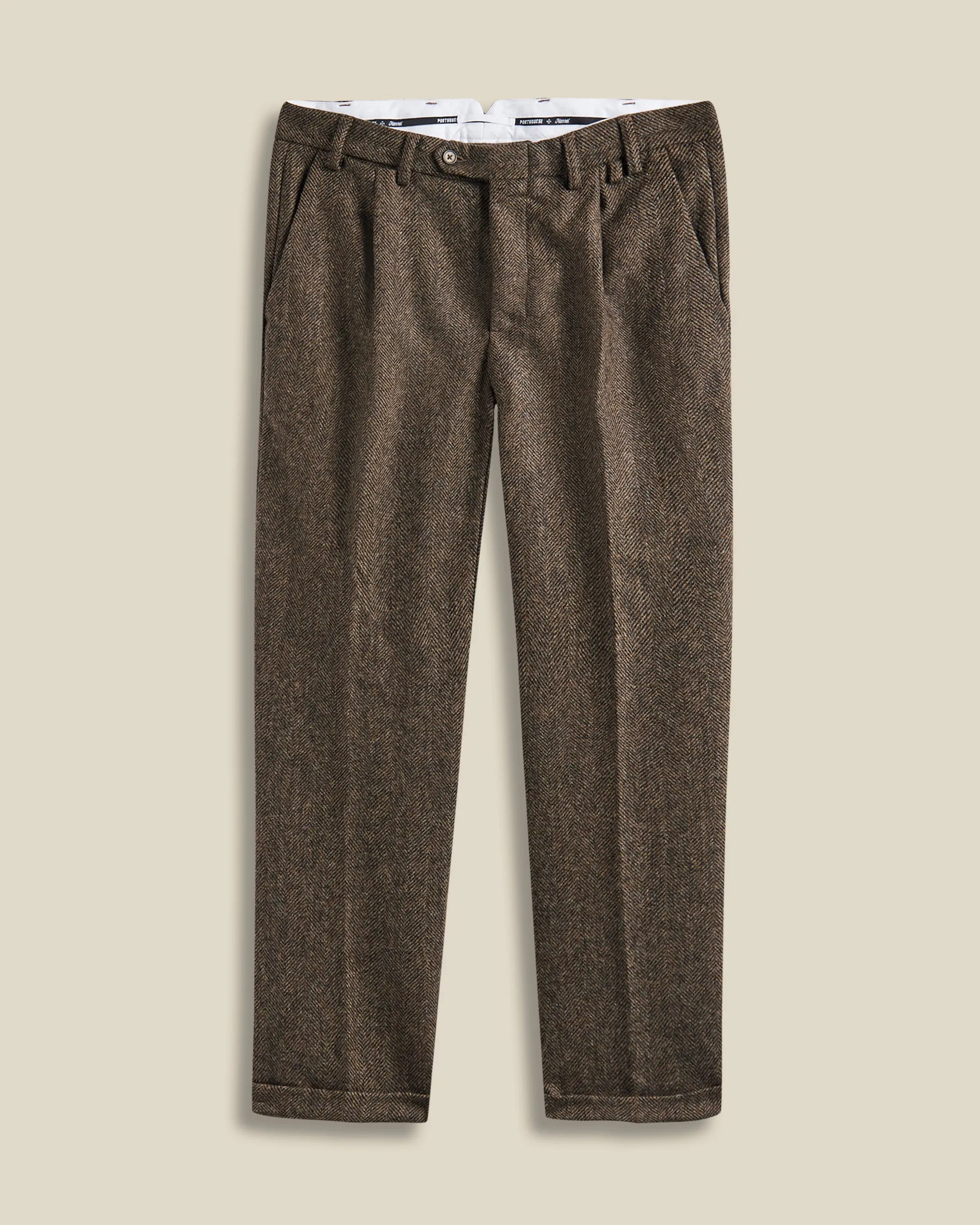 Wool Herringbone Trousers - Brown sold by Portuguese Flannel