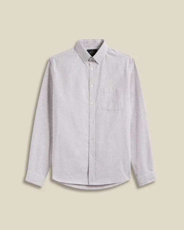Brushed Oxford Stripe - Bordeaux sold by Portuguese Flannel