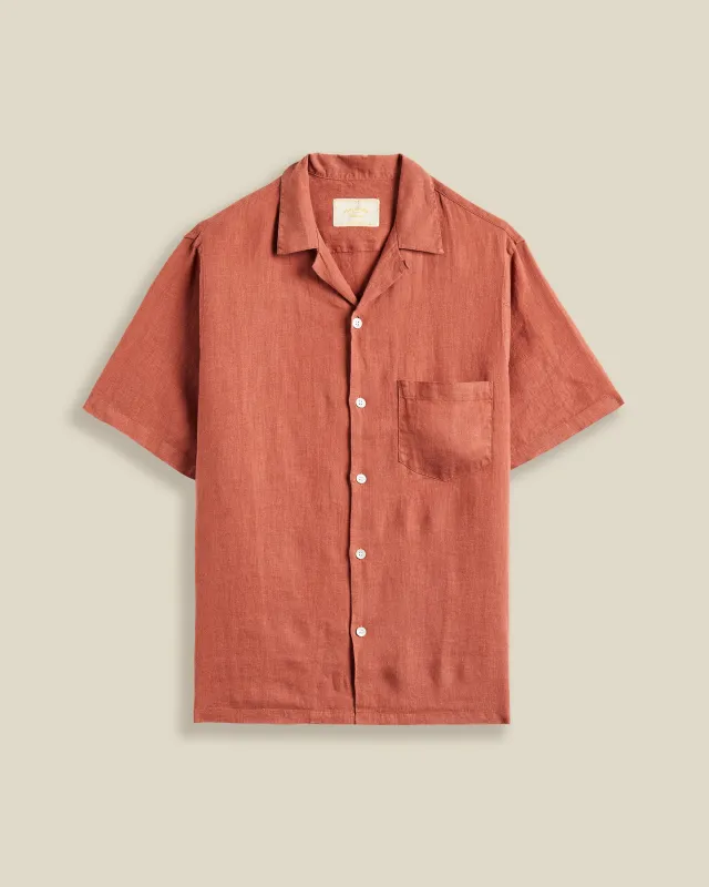 LINEN CAMP COLLAR - TERRACOTA sold by Portuguese Flannel