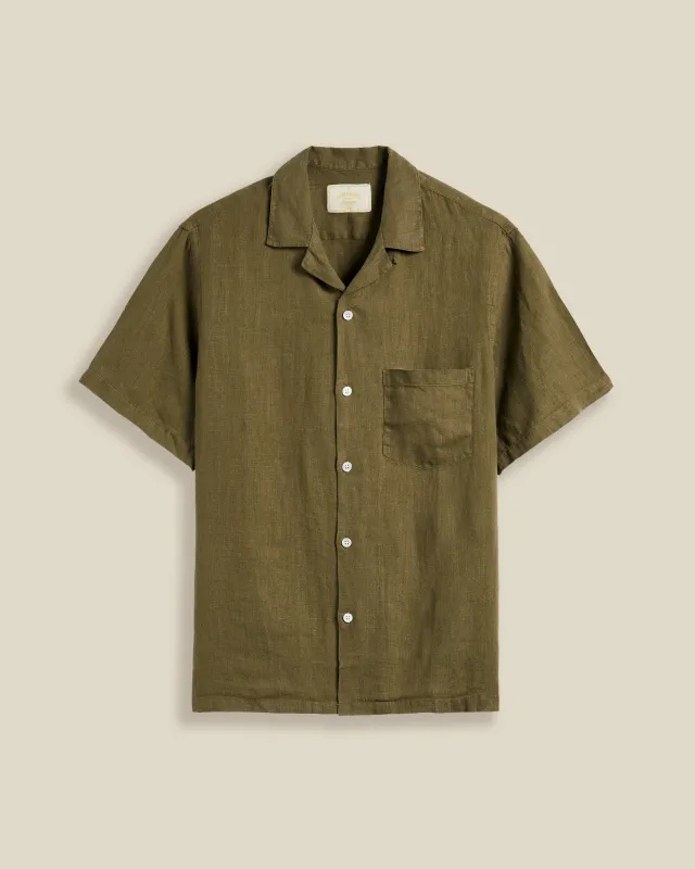 LINEN CAMP COLLAR - OLIVE made by Portuguese Flannel