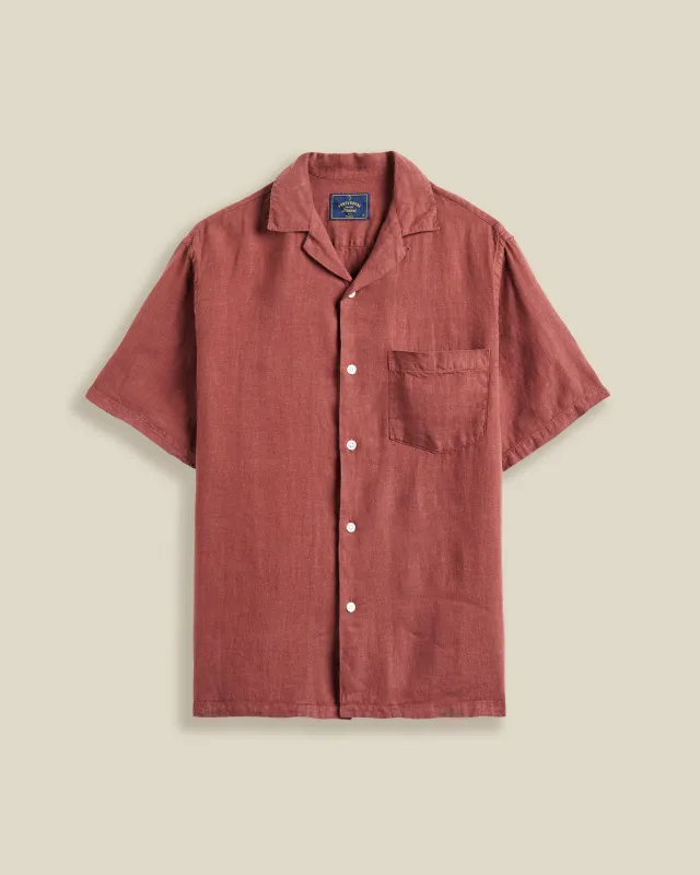 LINEN CAMP COLLAR - BORDEAUX made by Portuguese Flannel