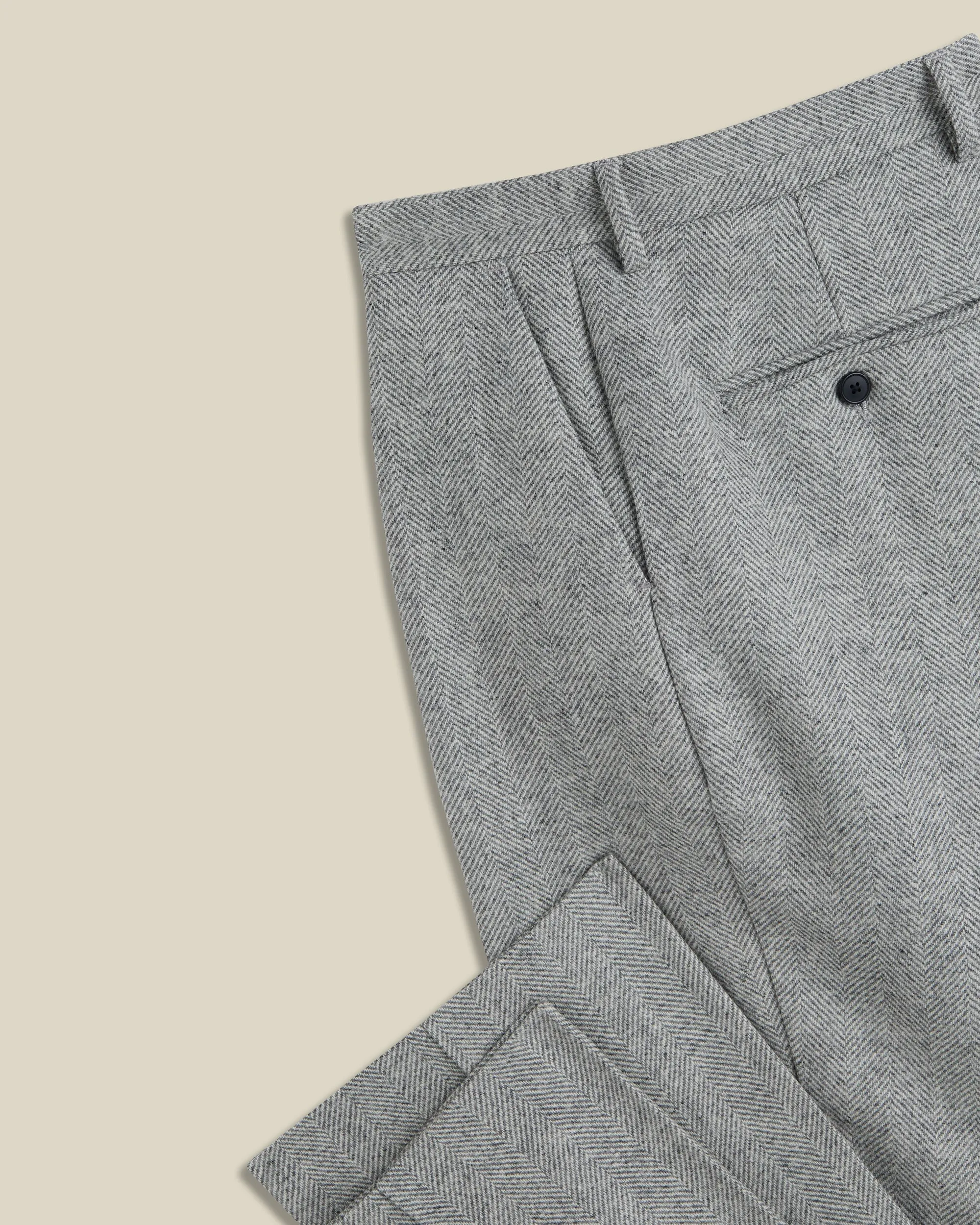 Single Pleat Herringbone Wool Trousers - Light Grey sold by Portuguese Flannel product image thumbnail 4