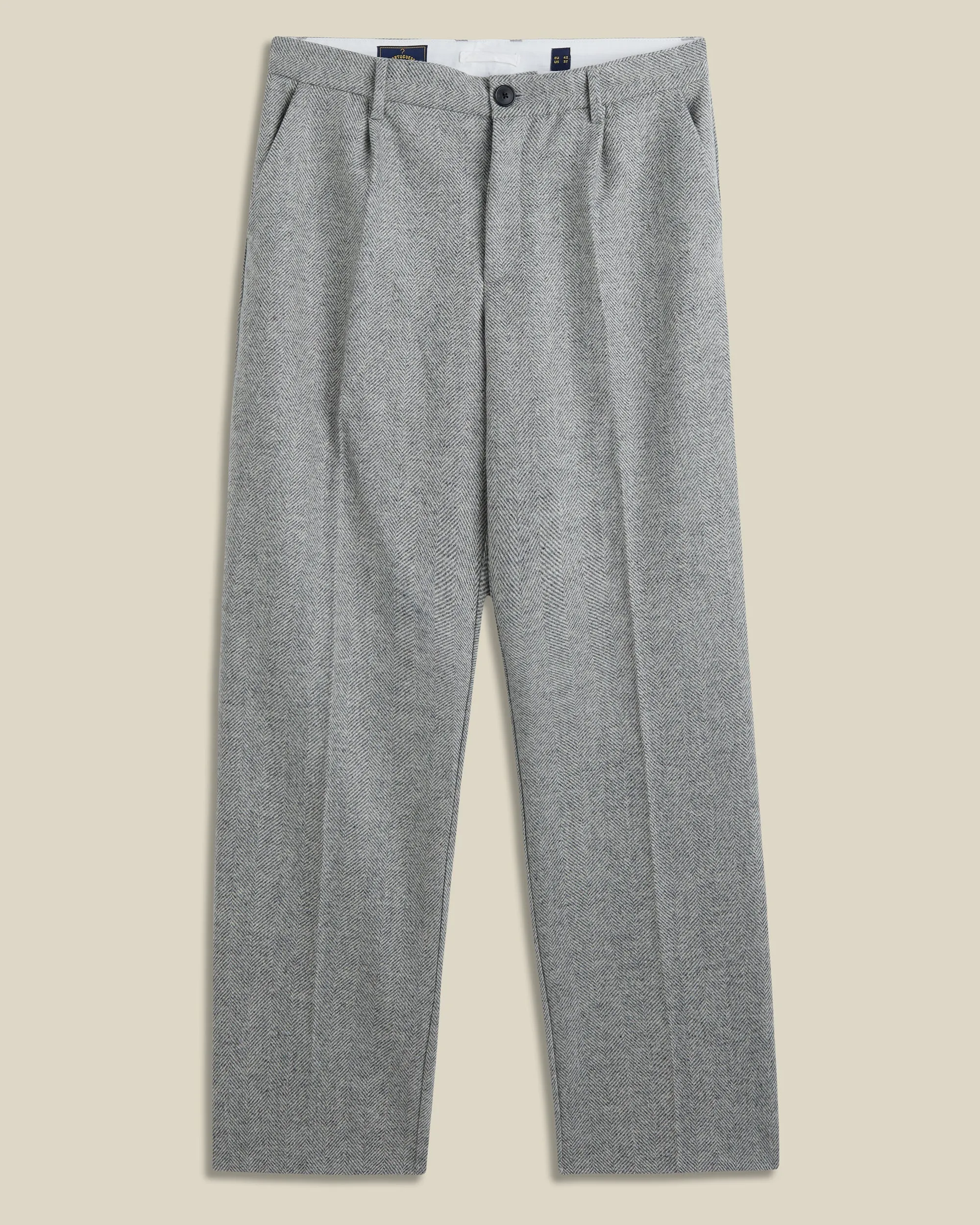 Single Pleat Herringbone Wool Trousers - Light Grey sold by Portuguese Flannel