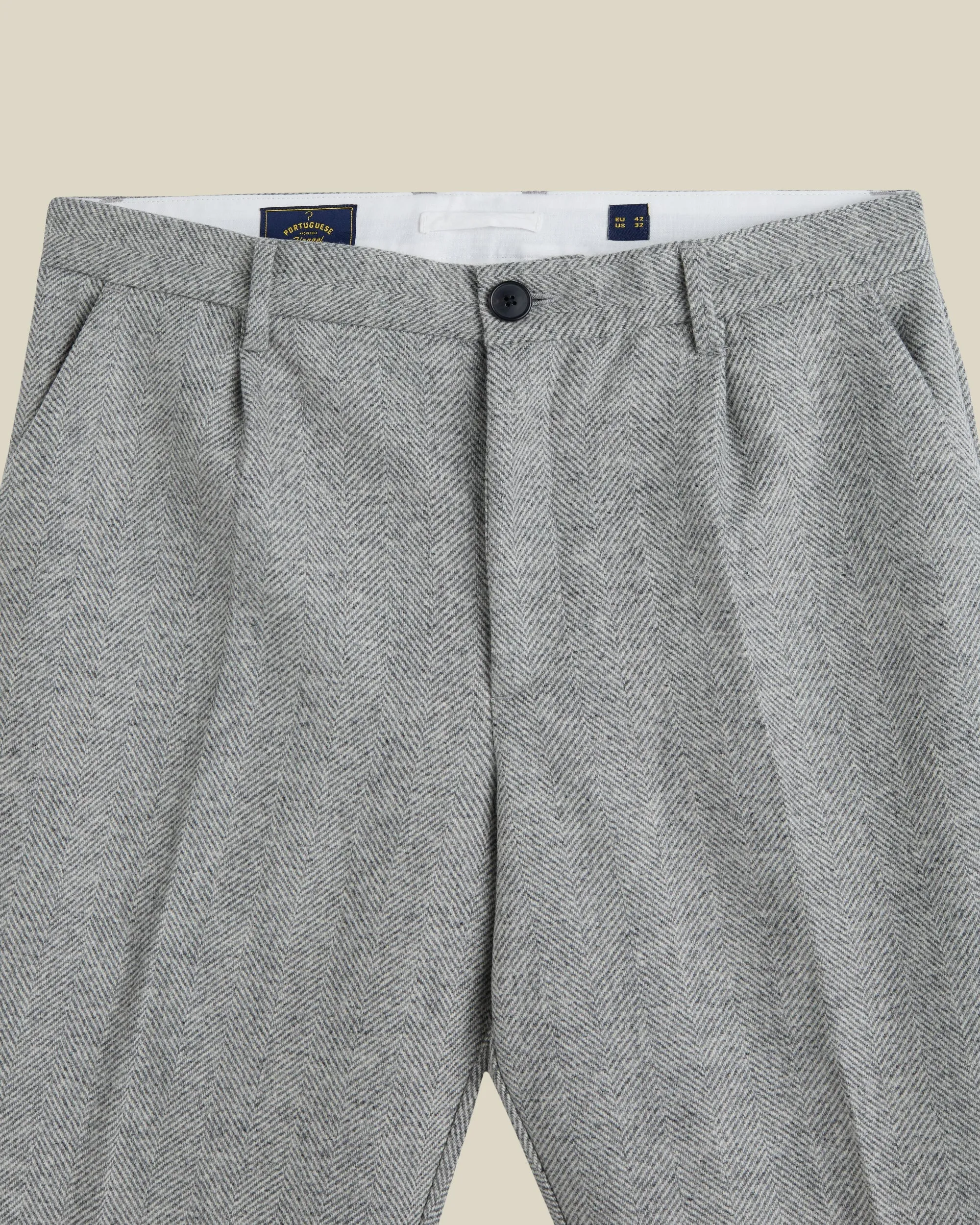 Single Pleat Herringbone Wool Trousers - Light Grey sold by Portuguese Flannel product image thumbnail 2