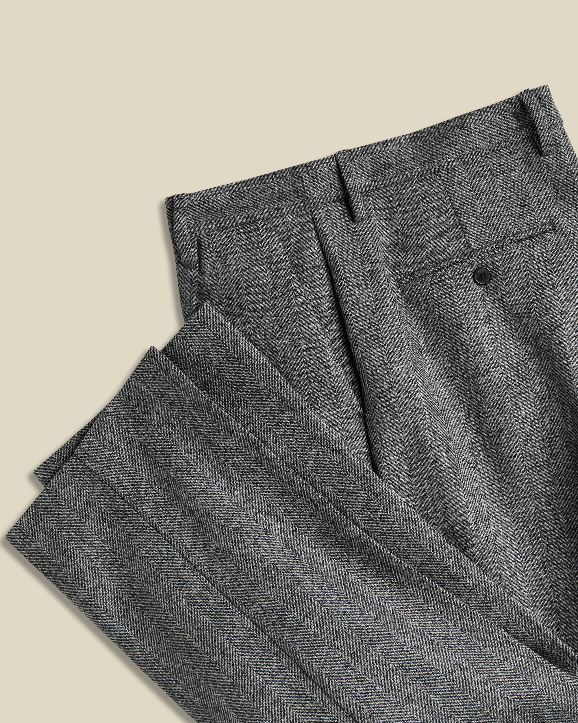 Single Pleat Herringbone Wool Trousers - Grey sold by Portuguese Flannel product image thumbnail 3