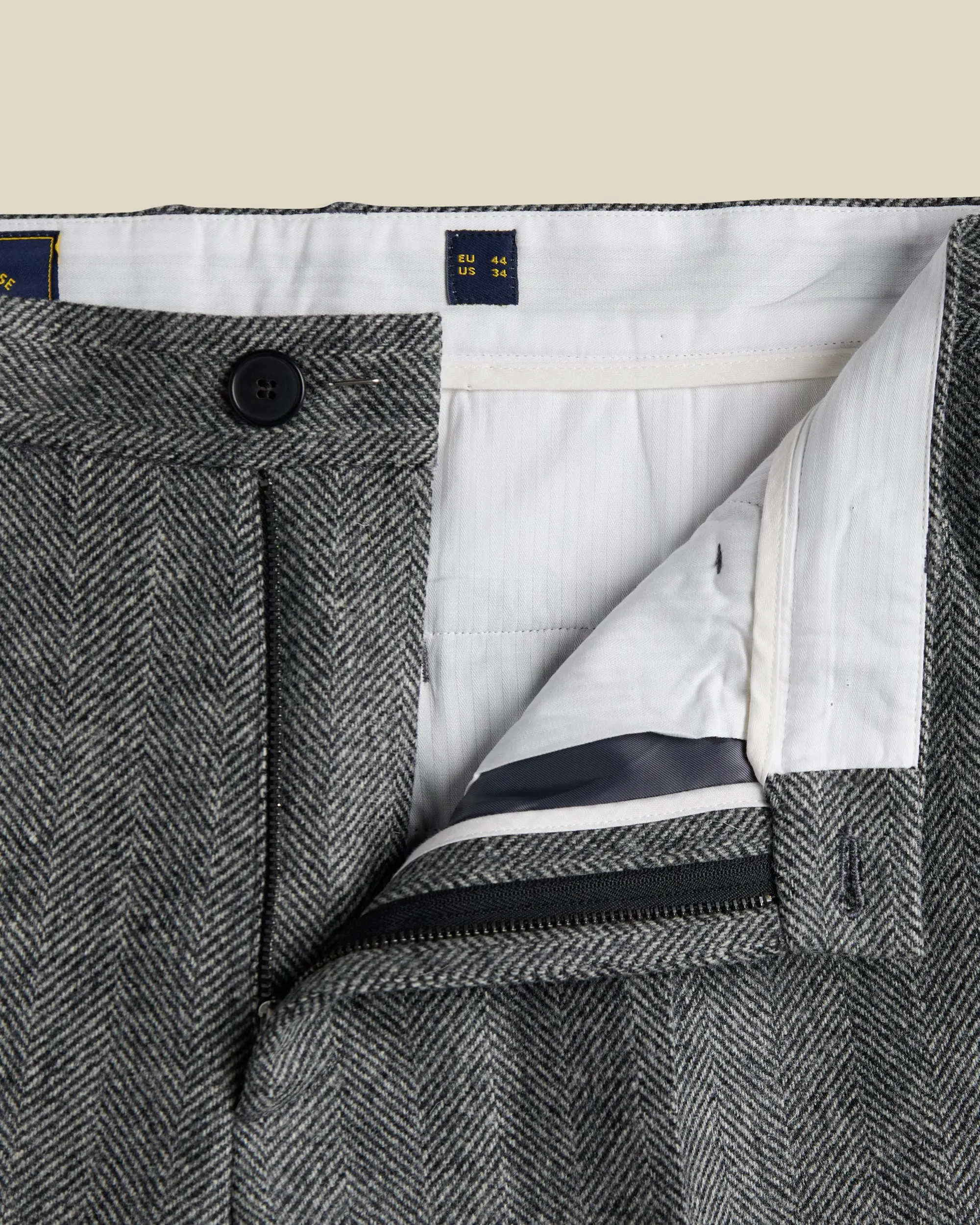 Single Pleat Herringbone Wool Trousers - Grey sold by Portuguese Flannel product image thumbnail 4