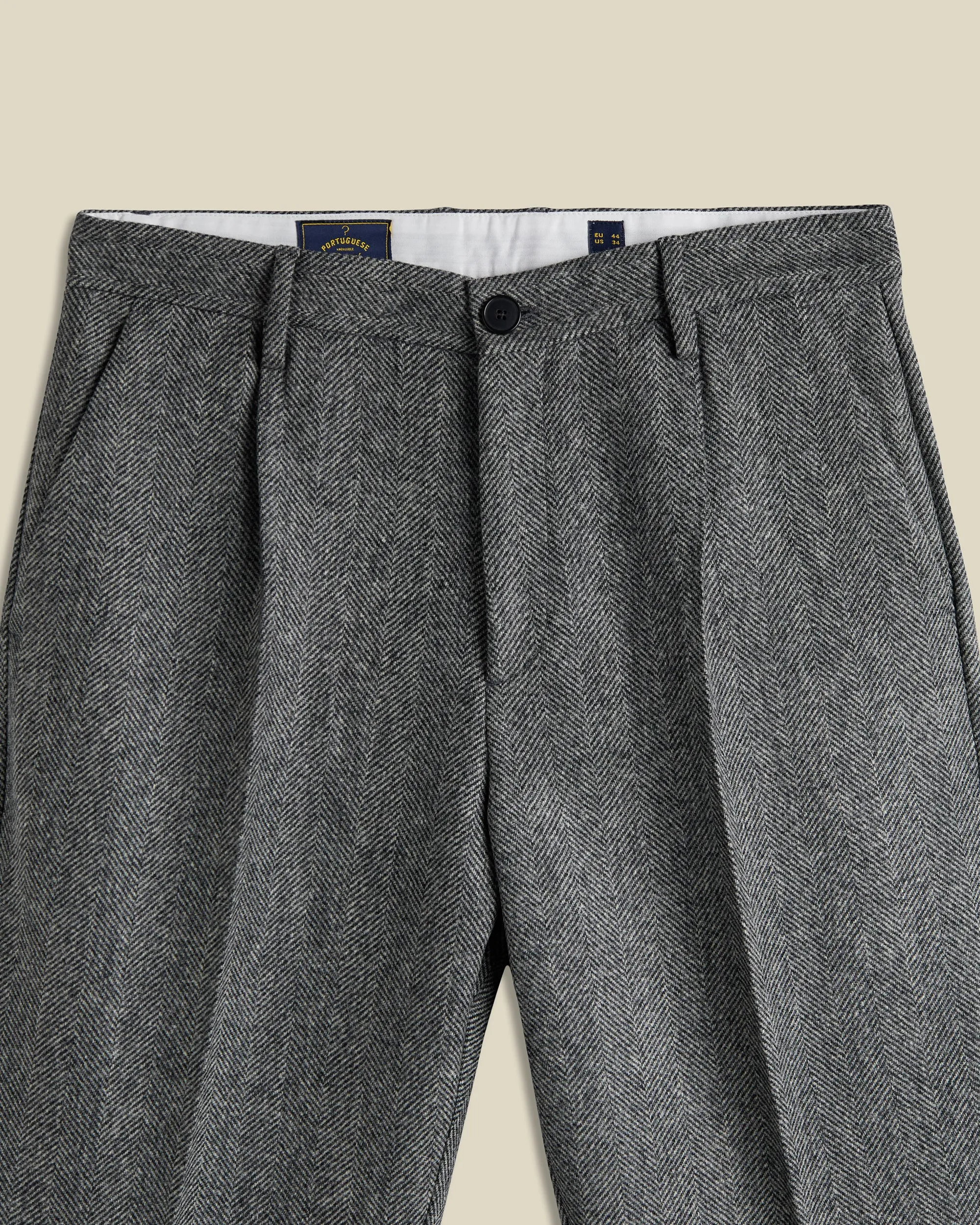 Single Pleat Herringbone Wool Trousers - Grey sold by Portuguese Flannel product image thumbnail 2