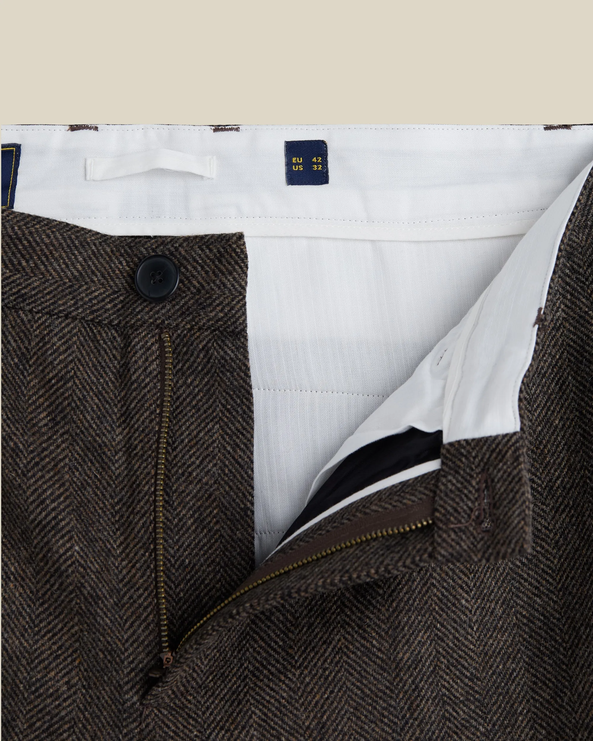 Single Pleat Herringbone Wool Trousers - Brown sold by Portuguese Flannel product image thumbnail 3