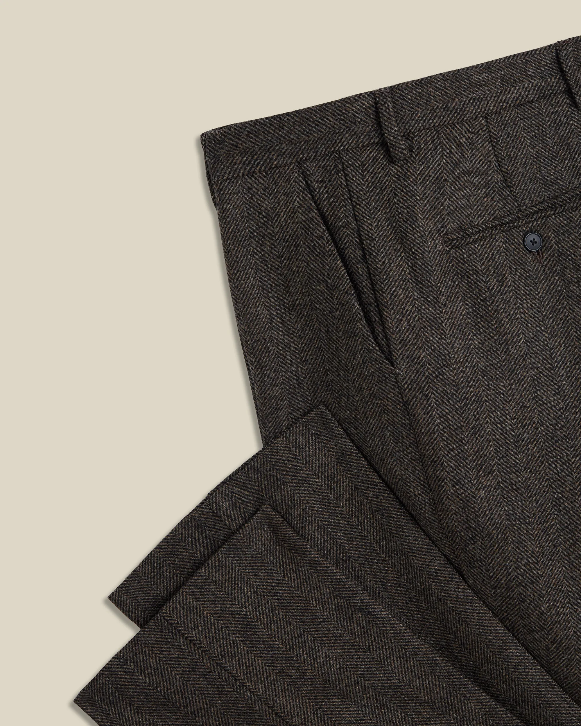 Single Pleat Herringbone Wool Trousers - Brown sold by Portuguese Flannel product image thumbnail 4