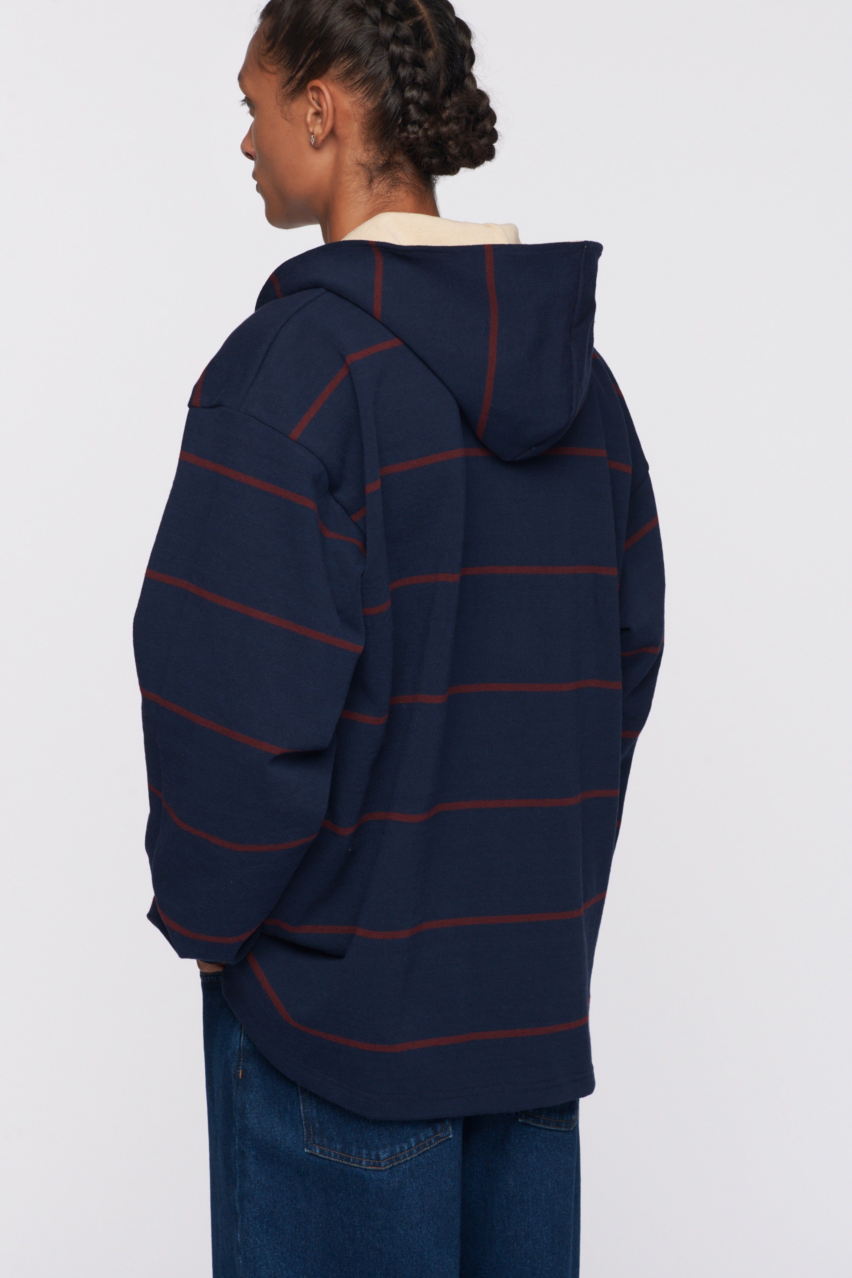 Men's Barbarian Rugby Hoodie in Navy/Port Stripe sold by Kotn product image thumbnail 3