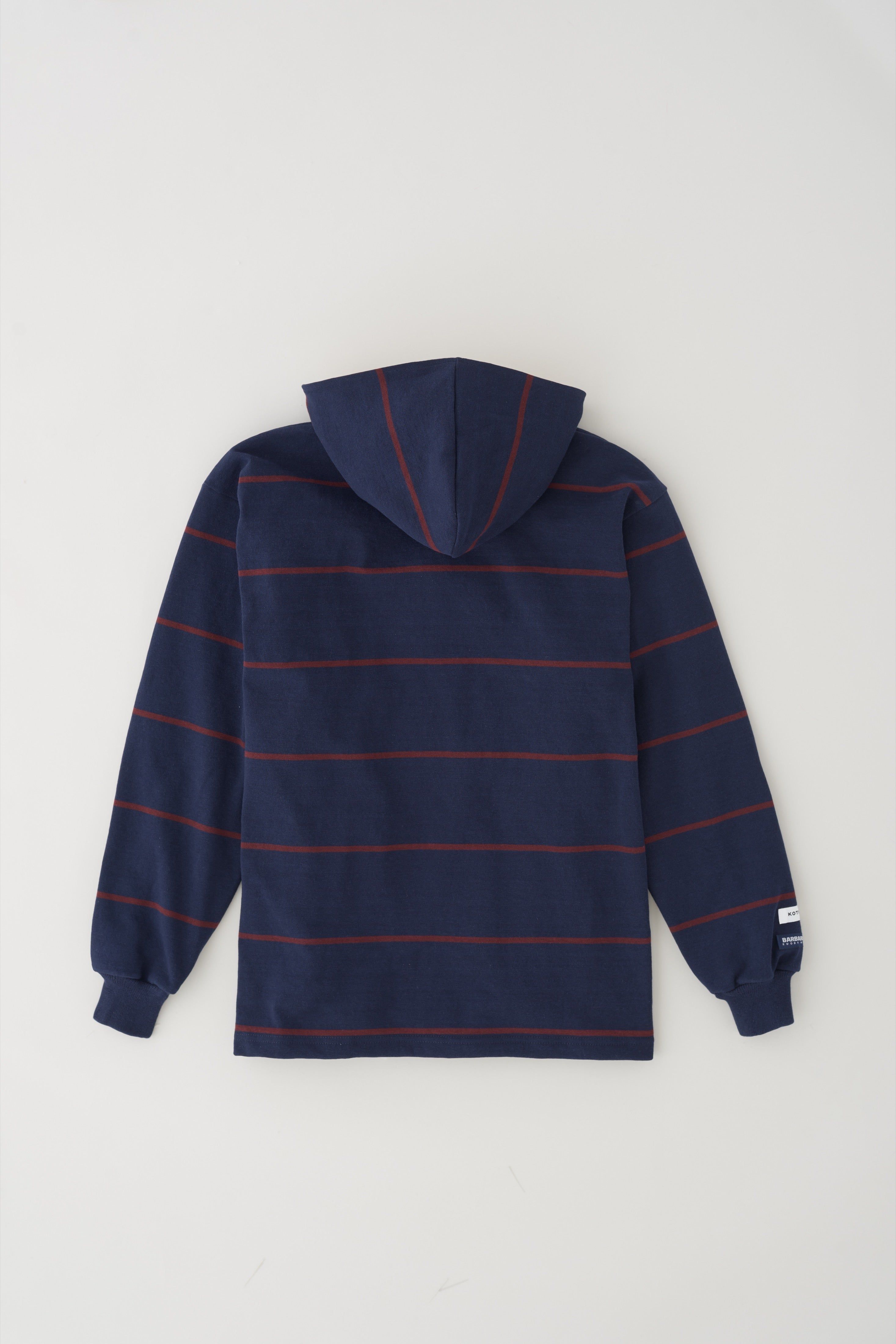Men's Barbarian Rugby Hoodie in Navy/Port Stripe sold by Kotn product image thumbnail 6