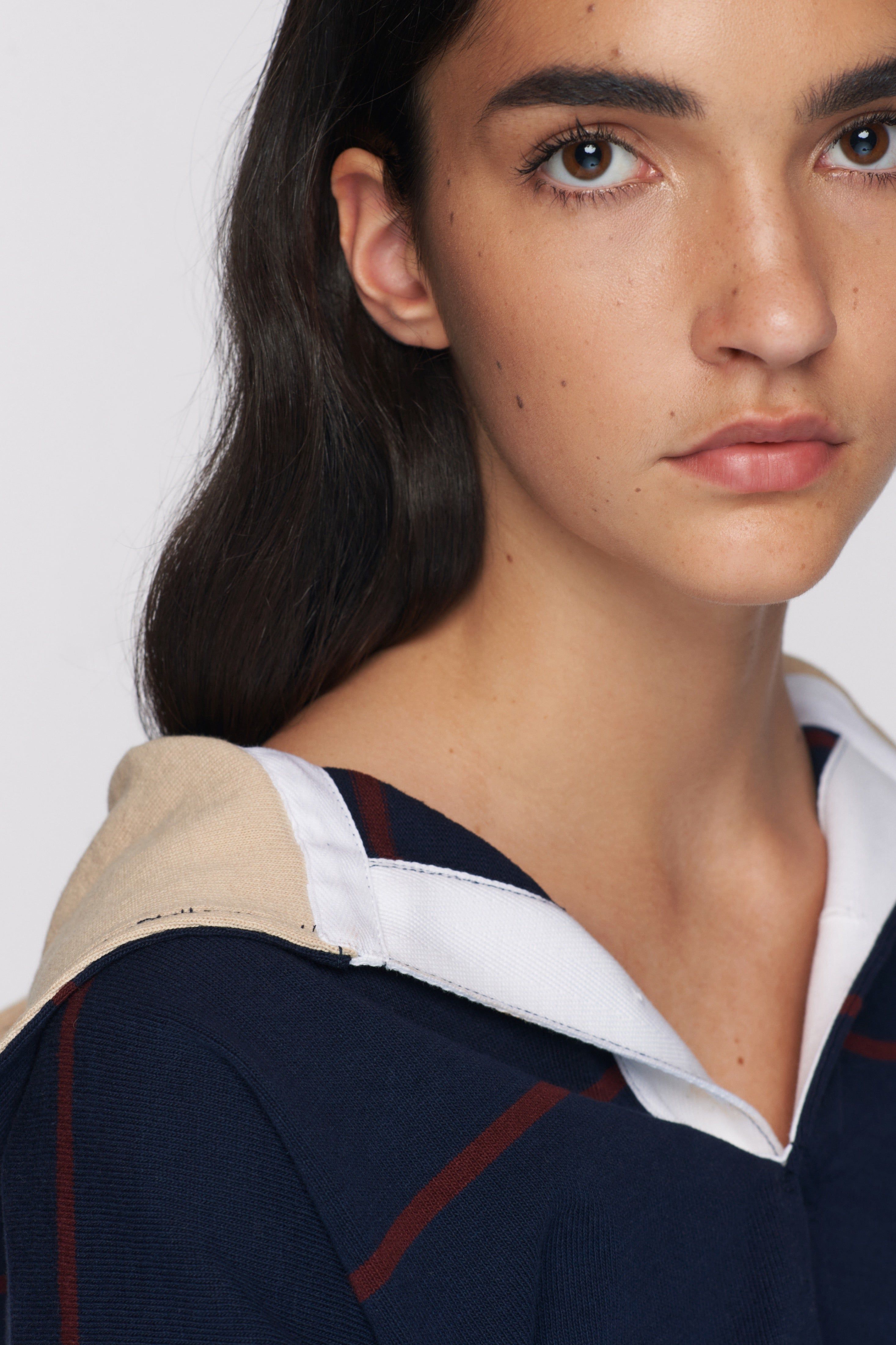 Men's Barbarian Rugby Hoodie in Navy/Port Stripe sold by Kotn product image thumbnail 4