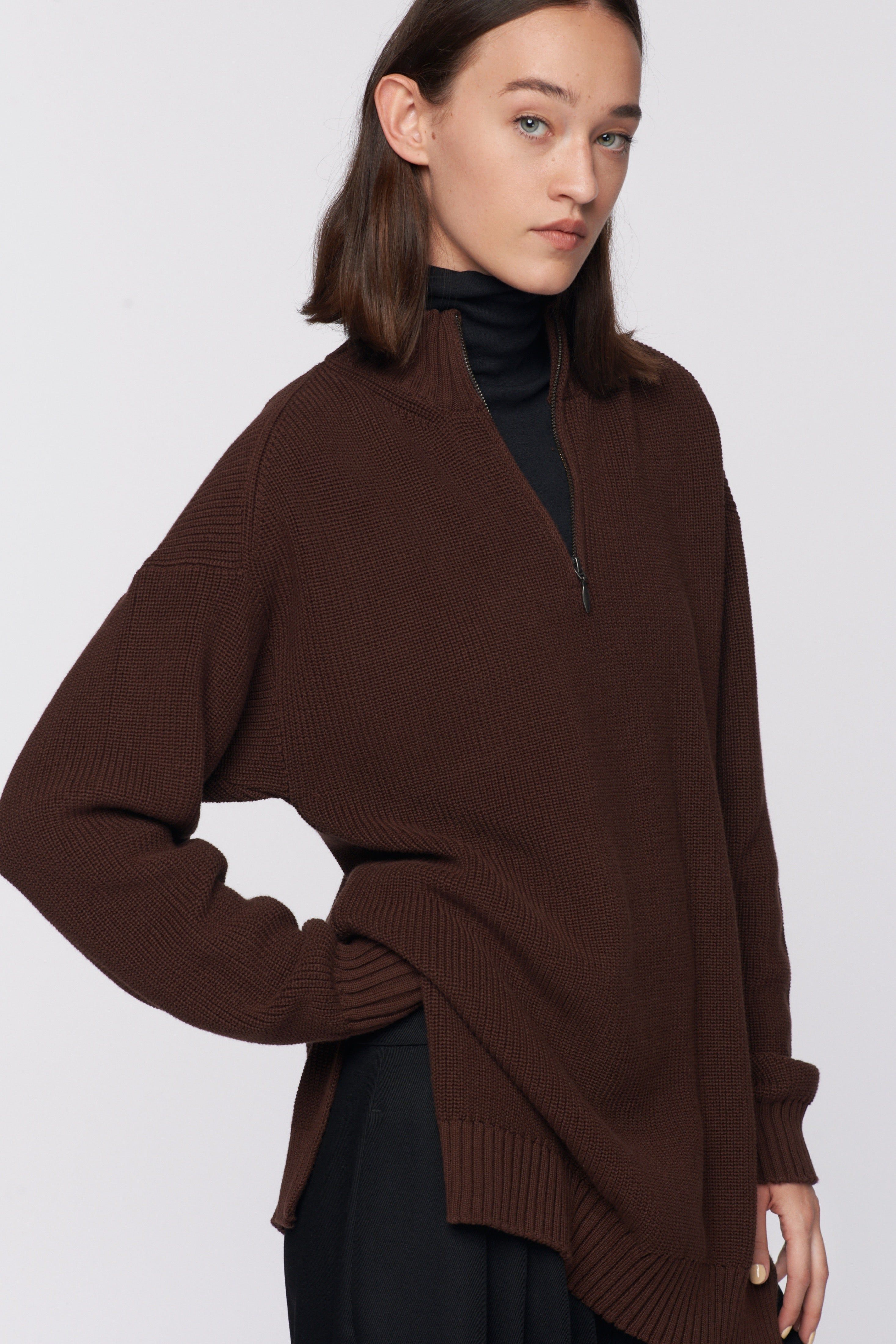 Women's Half-Zip Sweater in Umber sold by Kotn product image thumbnail 2