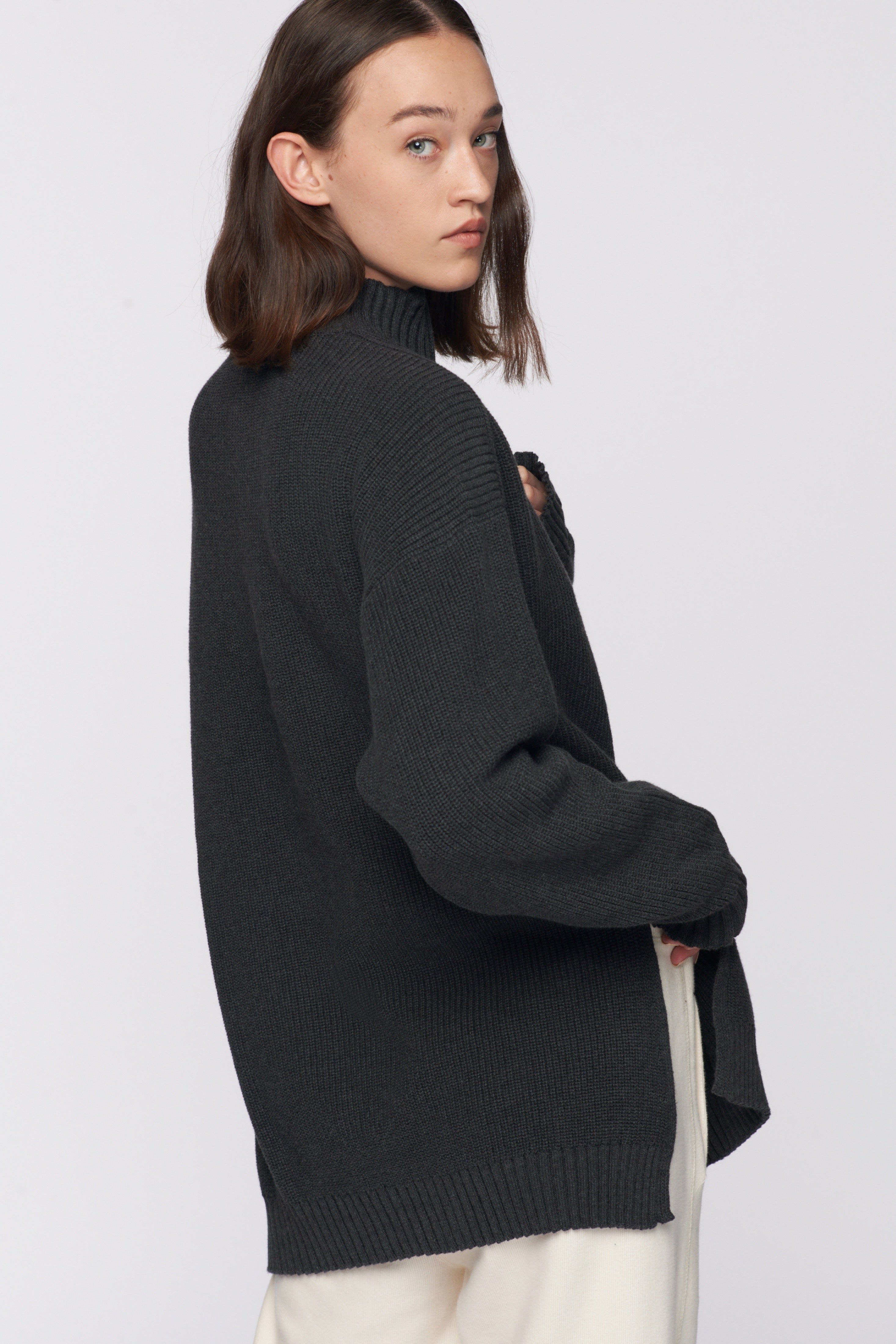 Women's Half-Zip Sweater in Charcoal Melange sold by Kotn product image thumbnail 3