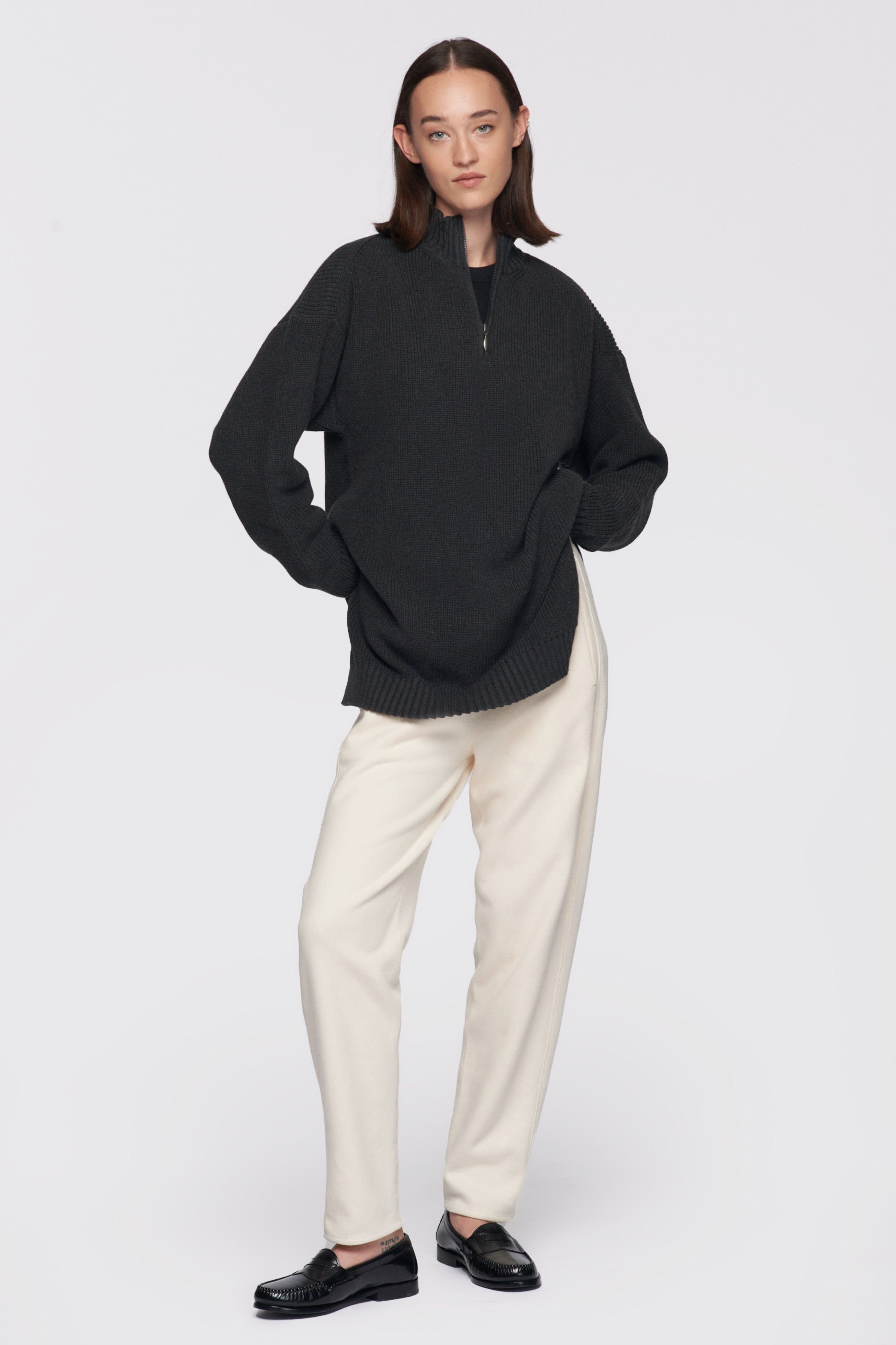 Women's Half-Zip Sweater in Charcoal Melange sold by Kotn