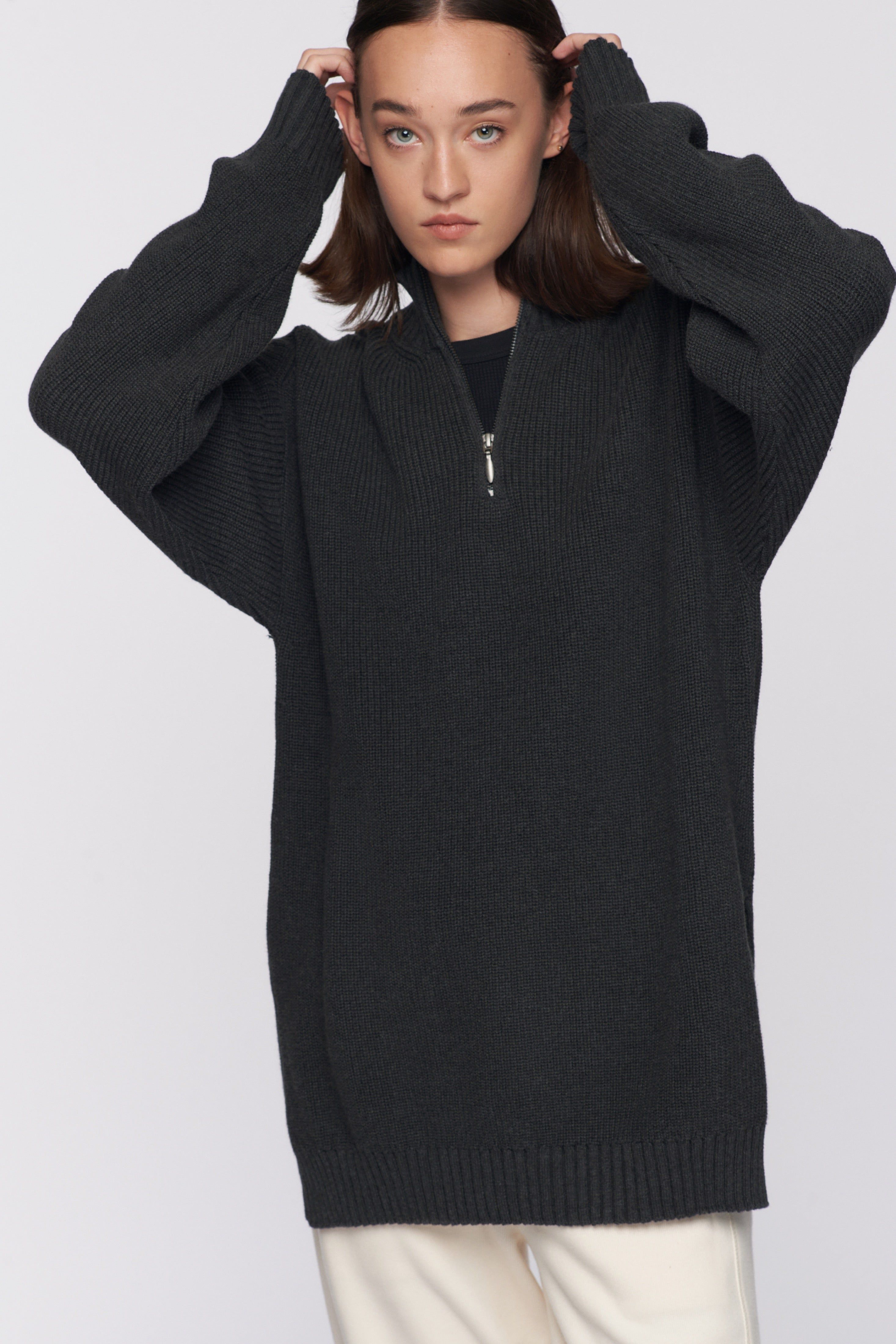 Women's Half-Zip Sweater in Charcoal Melange sold by Kotn product image thumbnail 2
