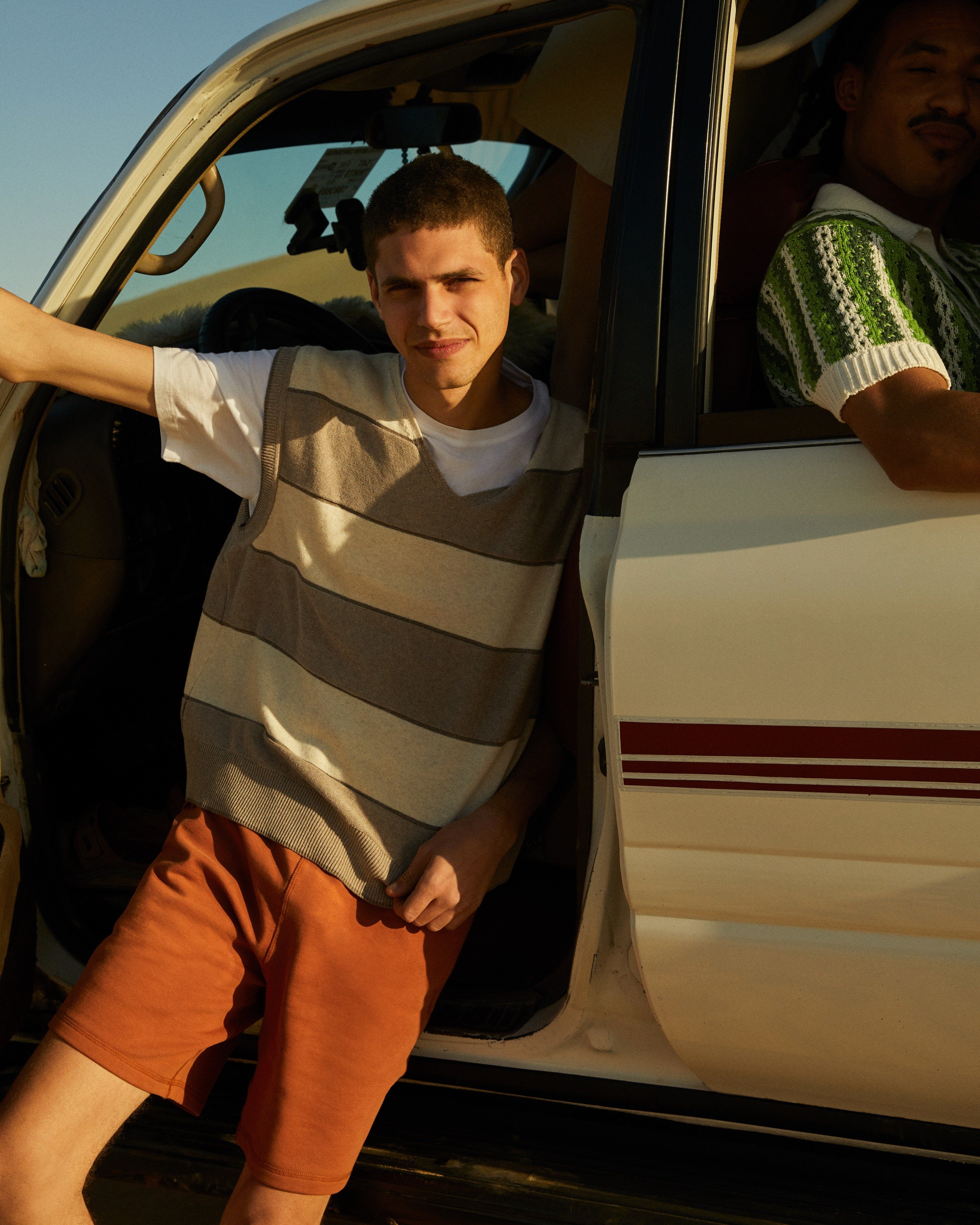 Men's Fine Knit Vest in Alabaster Stripe sold by Kotn product image thumbnail 2