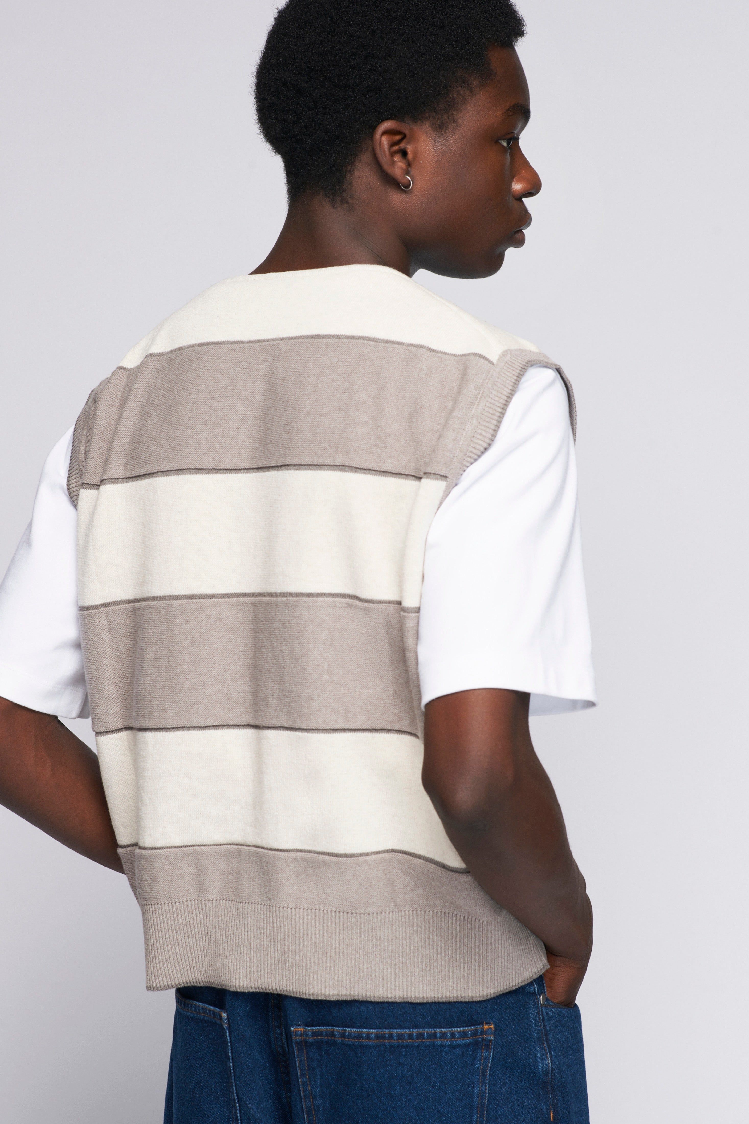 Men's Fine Knit Vest in Alabaster Stripe sold by Kotn product image thumbnail 4