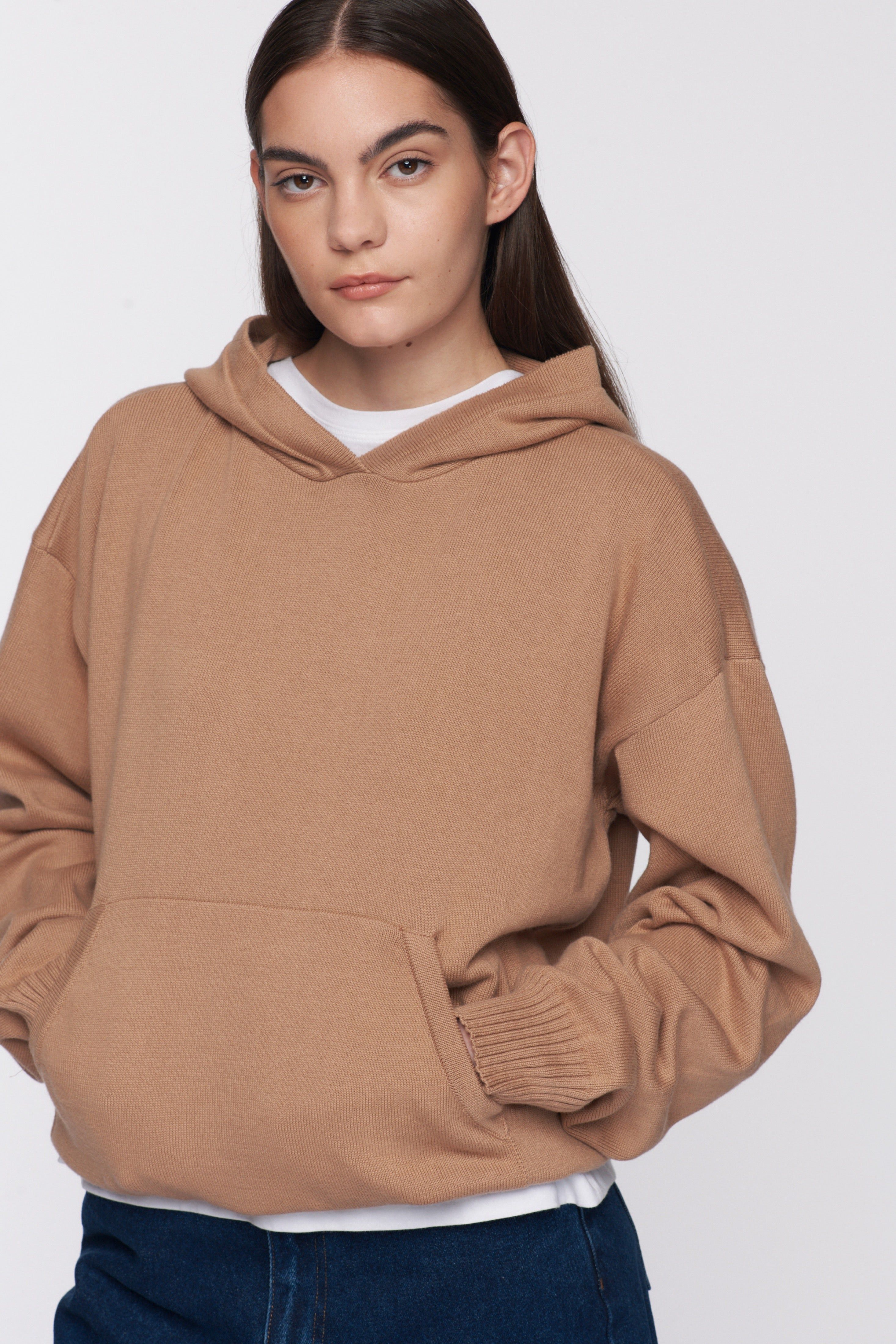 Unisex Fine Knit Hoodie in Light Sienna sold by Kotn product image thumbnail 3